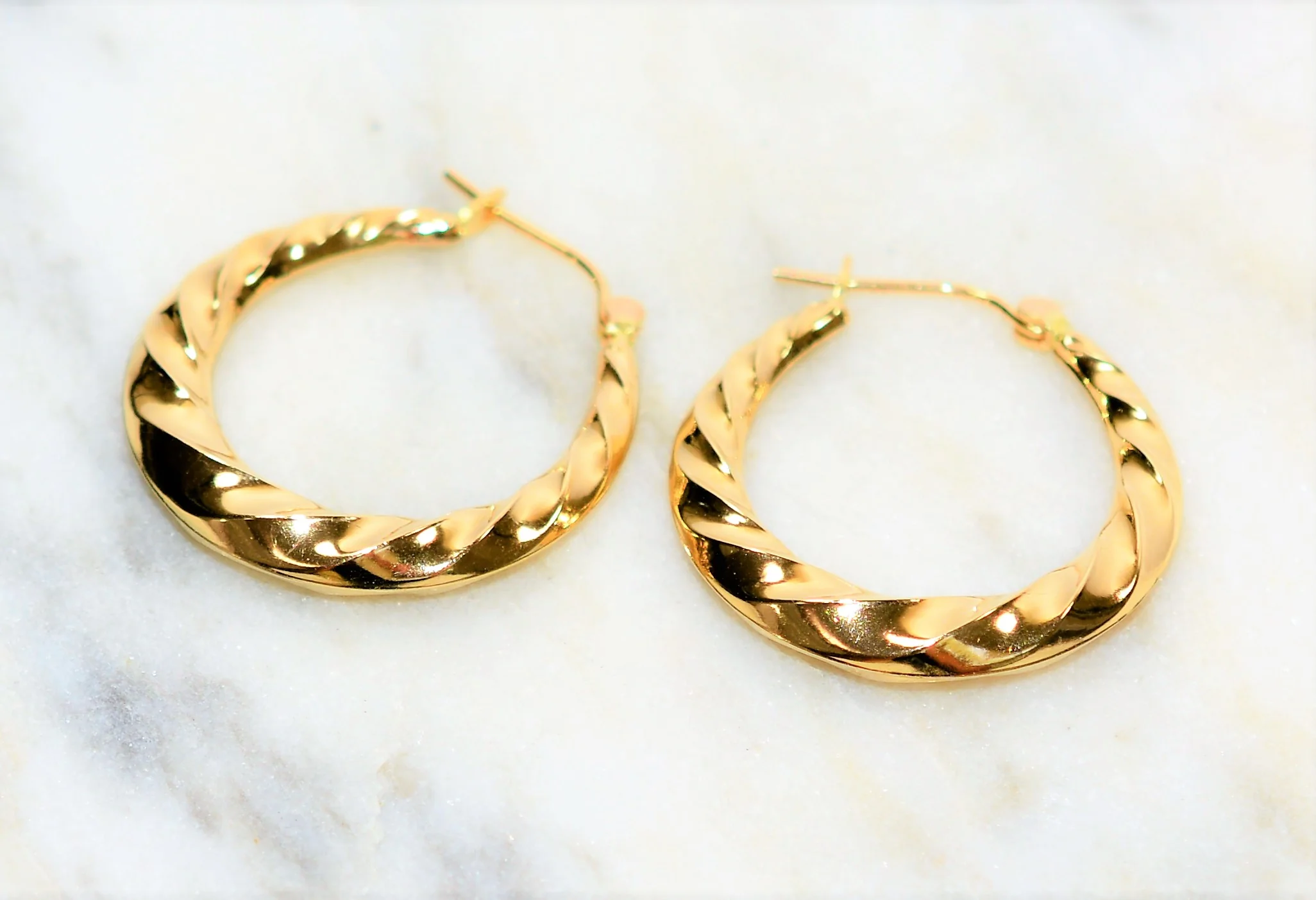 14K Solid Gold 23.50mm Hoop Earrings Gold Hoops Gold Earrings Door Knocker Hoops Statement Vintage Earrings Estate Earrings Vintage Jewelry Jewellery - Image 6