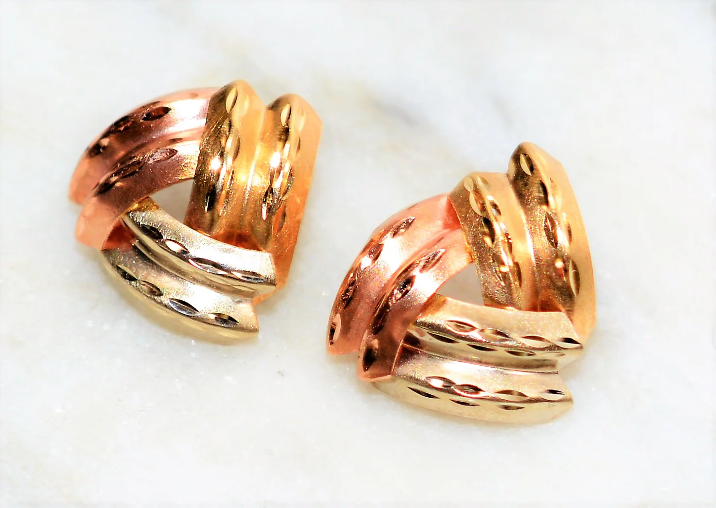 14K Solid Tri-Color Gold Earrings Stud Earrings Vintage Earrings Estate Earrings Statement Earrings Solid Gold Jewelry Vintage Jewellery - Image 5
