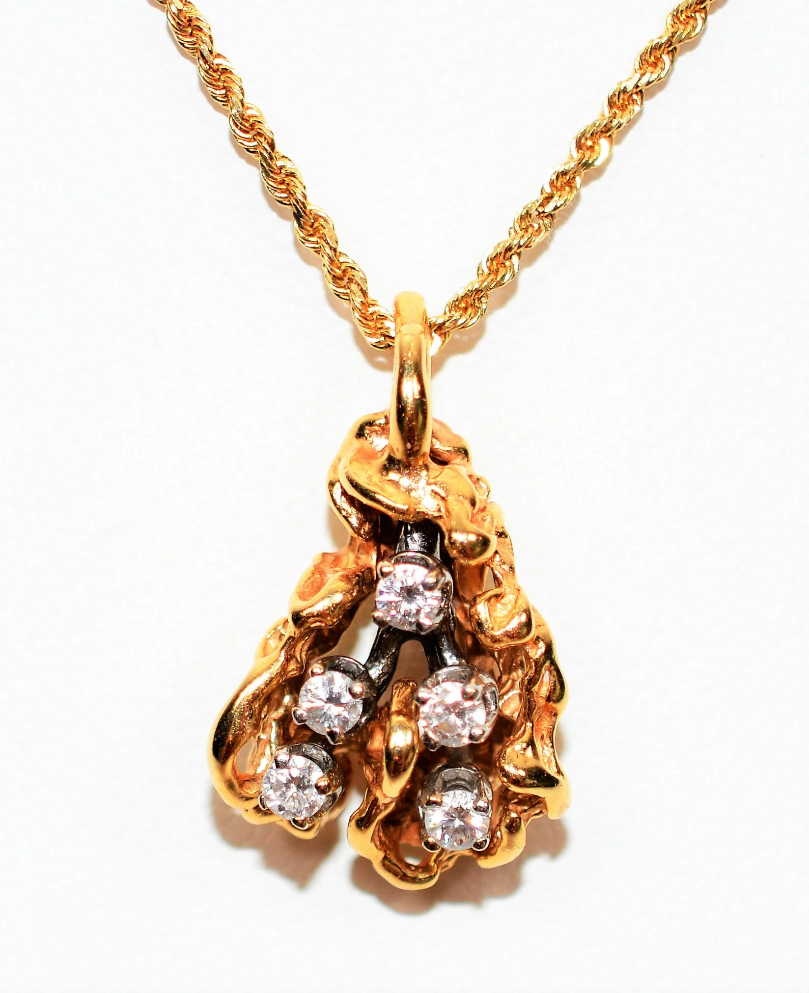 Natural Diamond Necklace 14K Solid Gold .40tcw Pendant Necklace Nugget Pendant Cluster Pendant Estate Jewelry Vintage Necklace Fine Jewelry - Image 2
