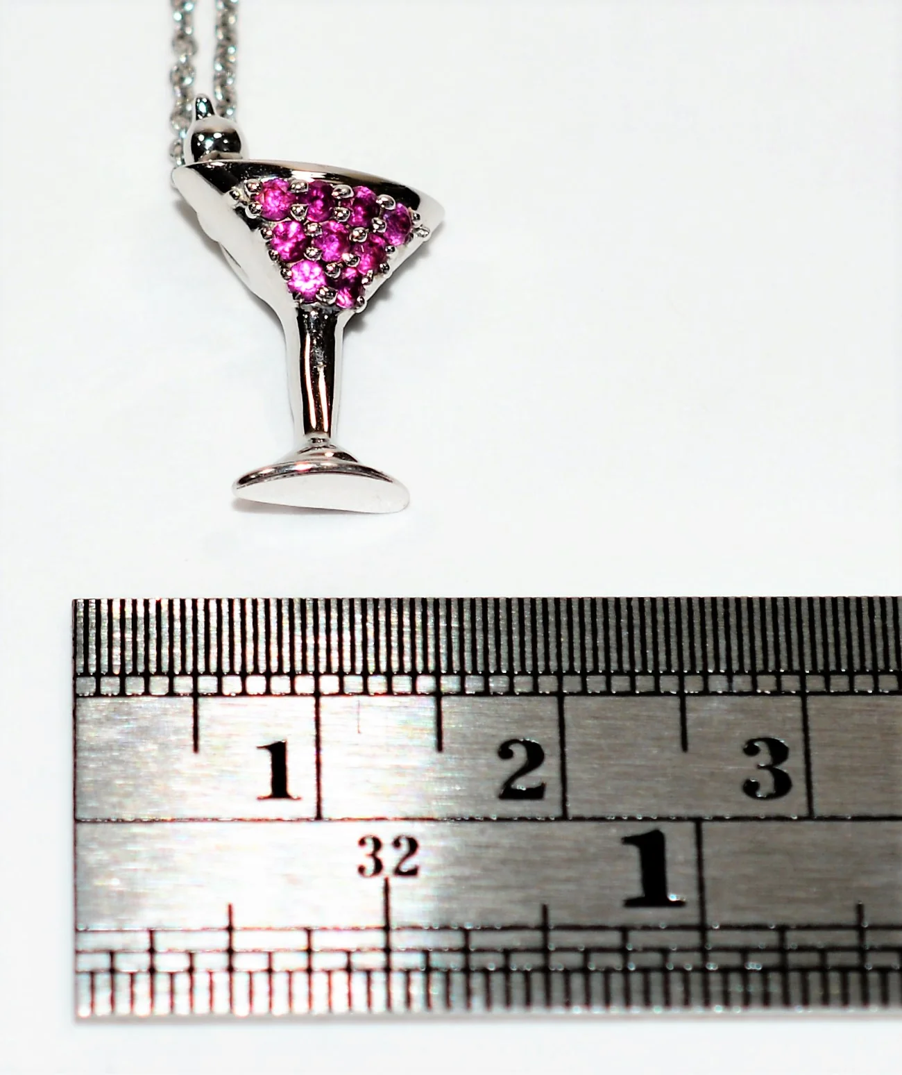 Natural Ruby Necklace 14K Solid White Gold .12tcw Gemstone Pendant Martini Necklace Cocktail Necklace Drink Pendant Fine Birthstone Necklace - Image 7