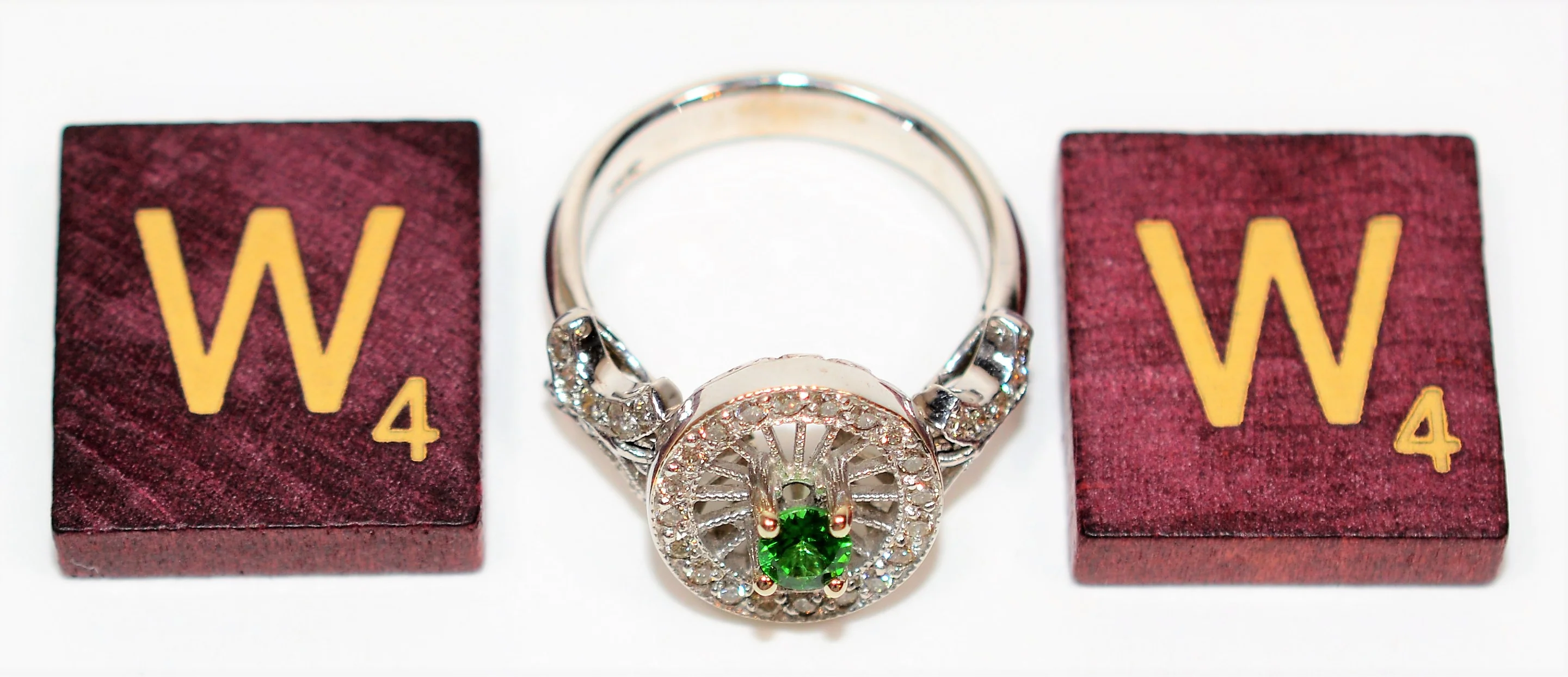 Natural Tsavorite Garnet & Diamond Ring 14K Solid White Gold .65tcw Green Ring Gemstone Ring Cocktail Ring Garnet Ring Ladies Estate Jewelry - Image 8