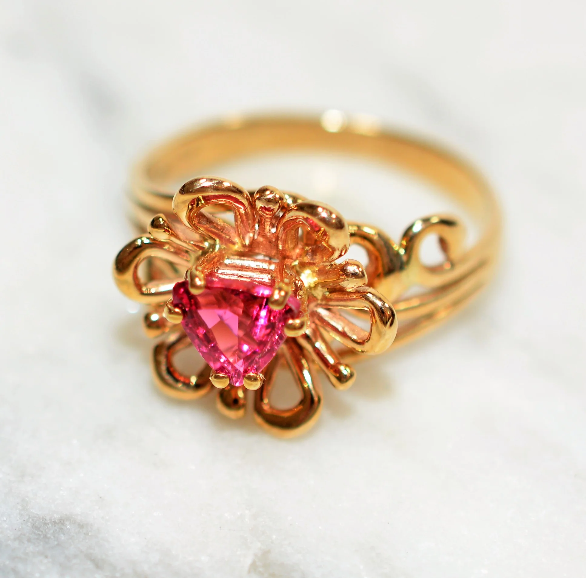 Natural Rubellite Ring 14K Solid Gold .67ct Pink Tourmaline Ring Flower Ring Solitaire Ring Womens Ring Statement Ring Birthstone Ring Jewelry - Image 9