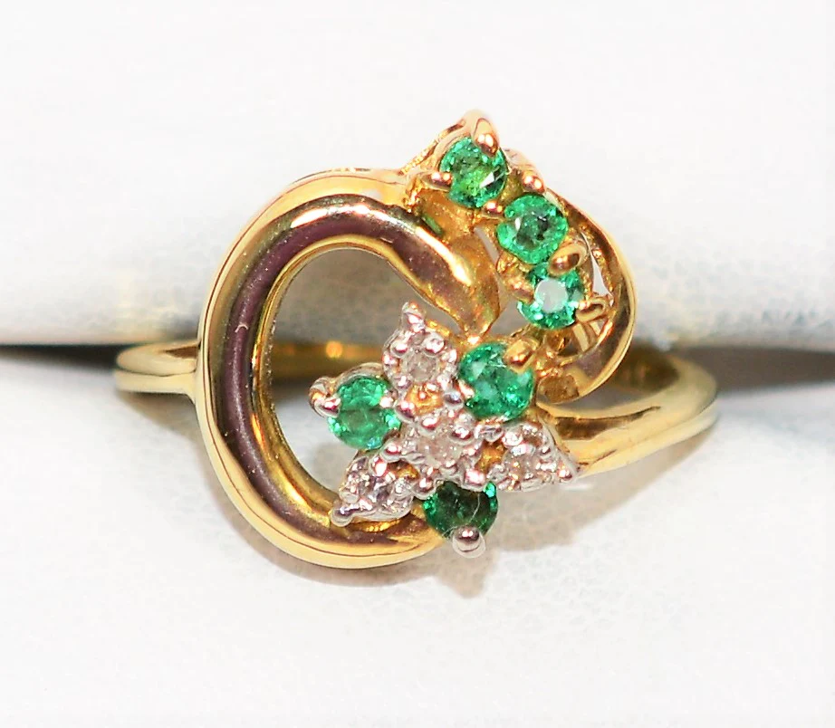 Natural Colombian Emerald & Diamond Ring 10K Solid Gold .21tcw Cluster Ring Gemstone Ring May Birthstone Ring Women’s Ring Statement Ring - Image 5