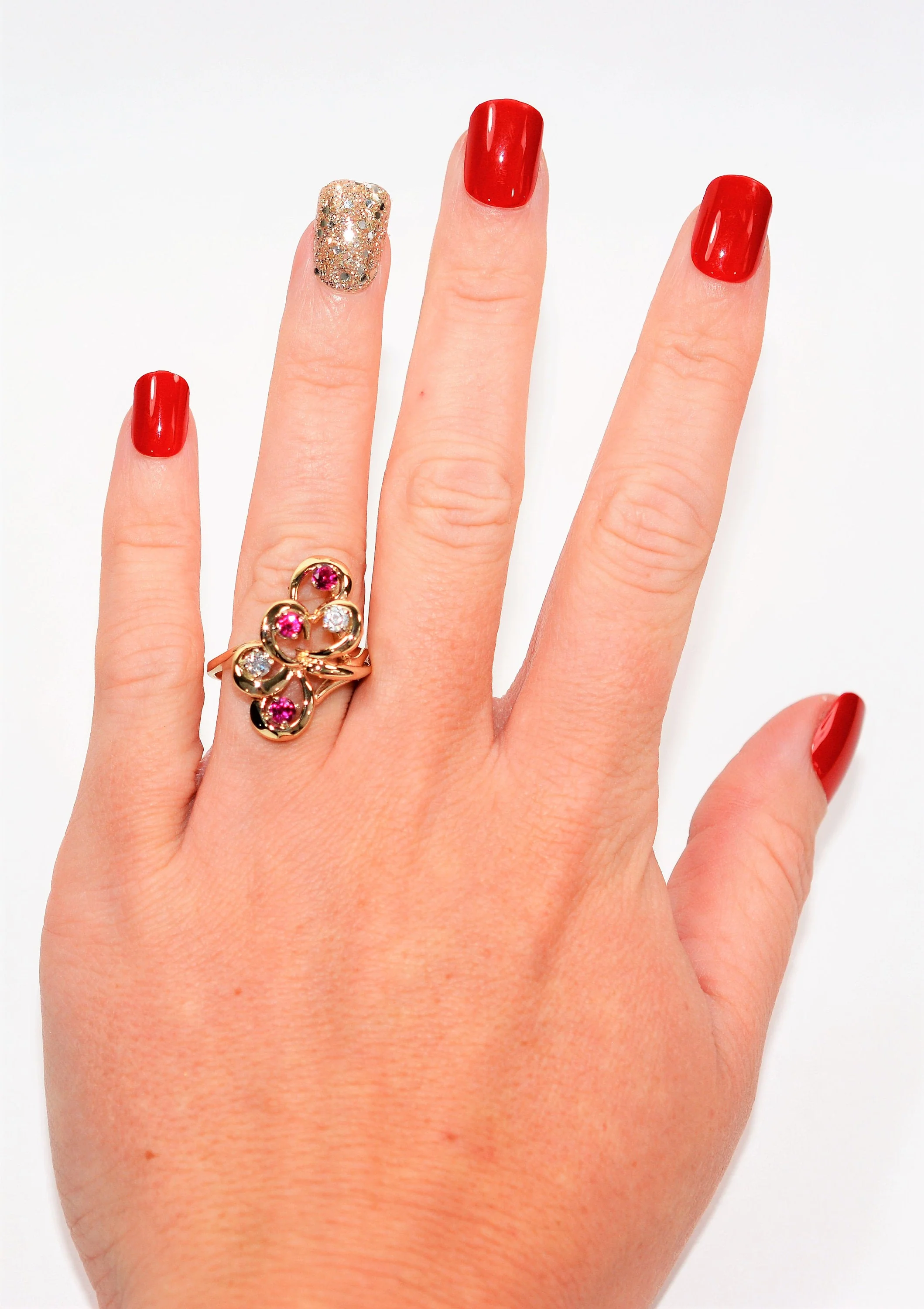 Natural Ruby & Diamond Ring 14K Solid Gold .70tcw Cocktail Ring Cluster Ring Gemstone Ring Ladies Ring Women’s Ring Vintage Jewelry Estate - Image 2