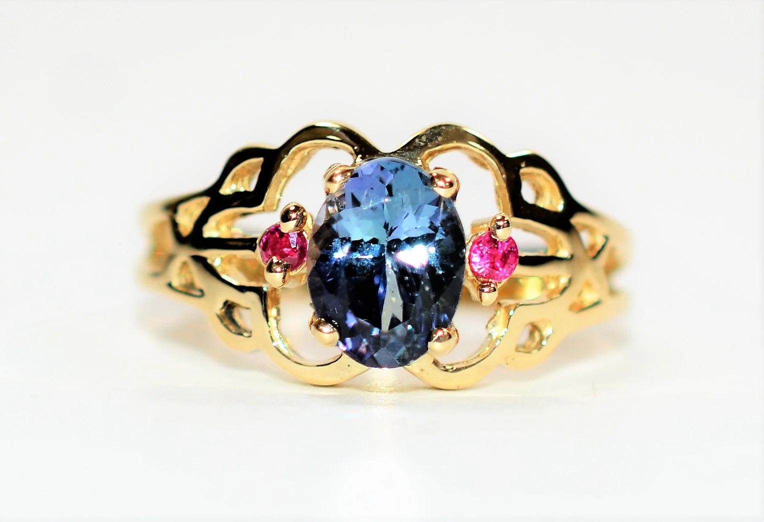 Natural Tanzanite & Ruby Ring 10K Solid Gold 1.54tcw Statement Ring Vintage Ring Estate Ring Cocktail Ring December Birthstone Ring Jewelry