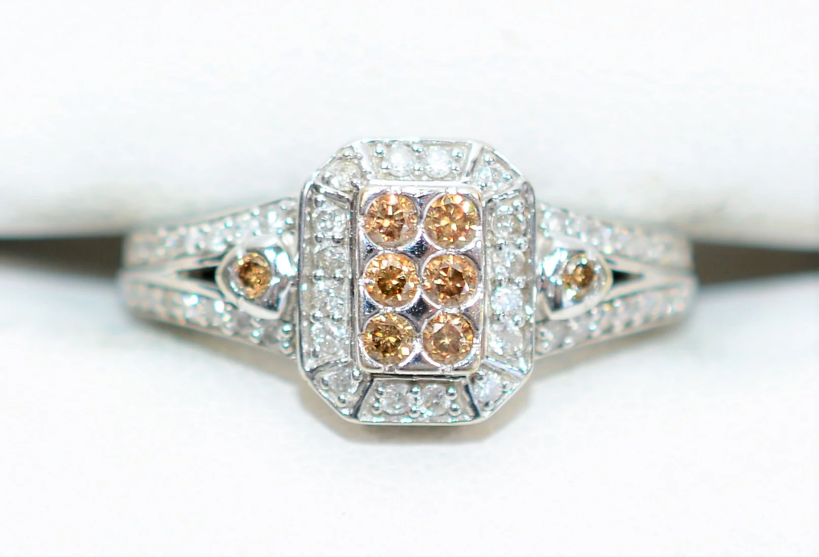 Natural Fancy Chocolate Diamond Ring 14K Solid White Gold .46tcw Cluster Ring Engagement Ring Cocktail Ring Designer Ring Estate Womens Ring - Image 5
