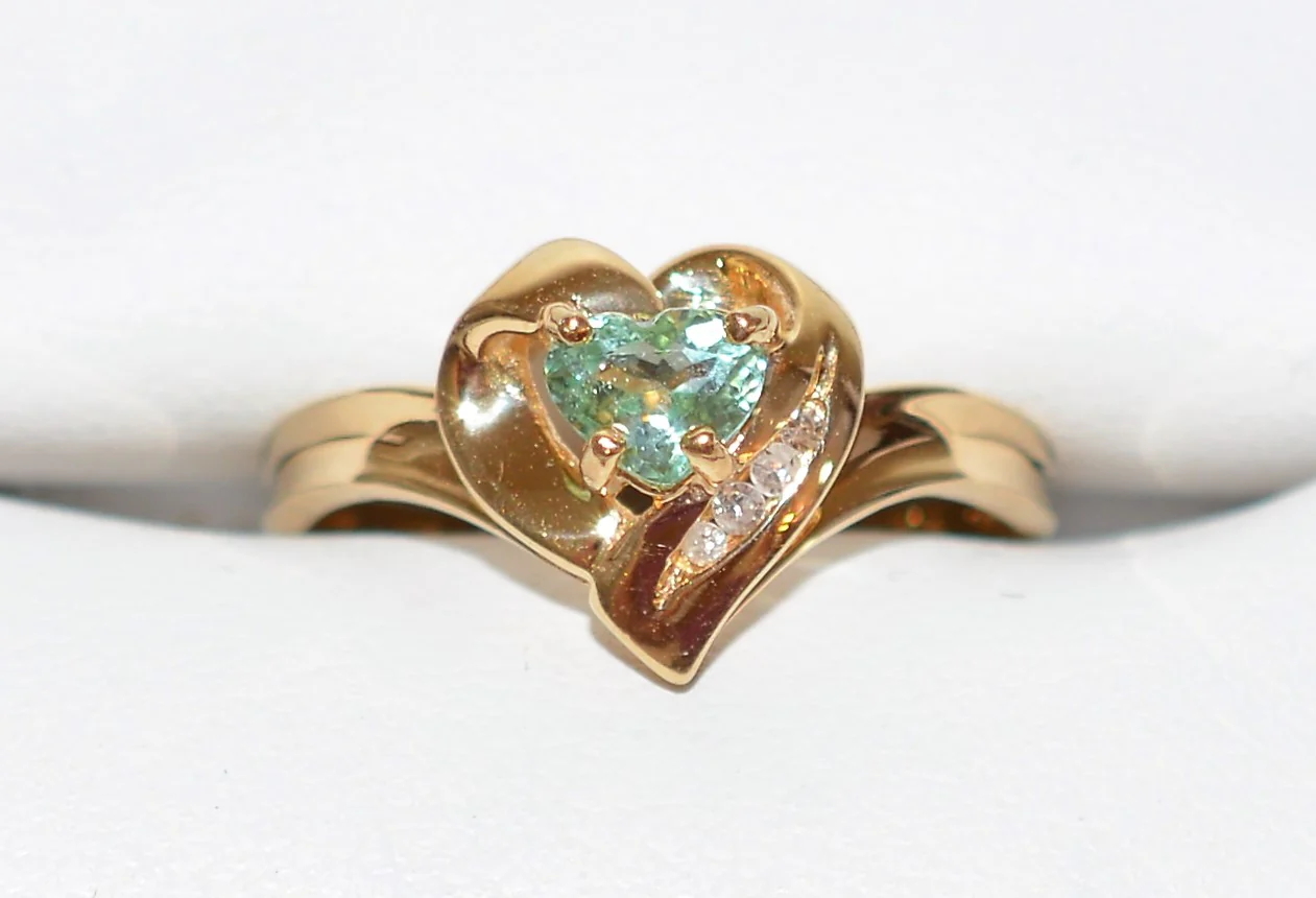 Natural Paraiba Tourmaline & Diamond Ring 10K Solid Gold .50tcw Gemstone Heart Women's Ring Estate Jewelry Jewellery - Image 5