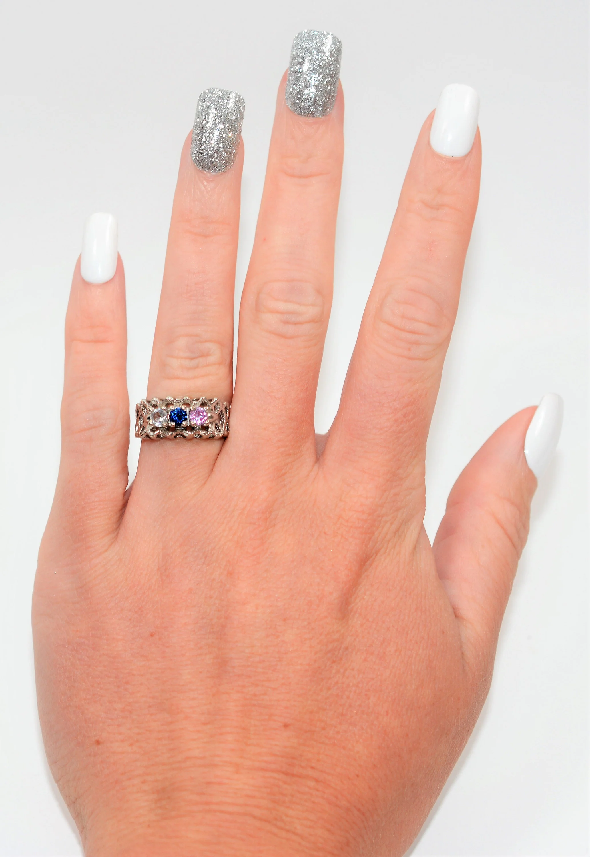 Natural Topaz & Sapphire Ring 10K Solid White Gold .60tcw Gemstone Ring Mothers Ring Birthstone Ring Topaz Ring Vintage Ring Estate Jewelry - Image 2
