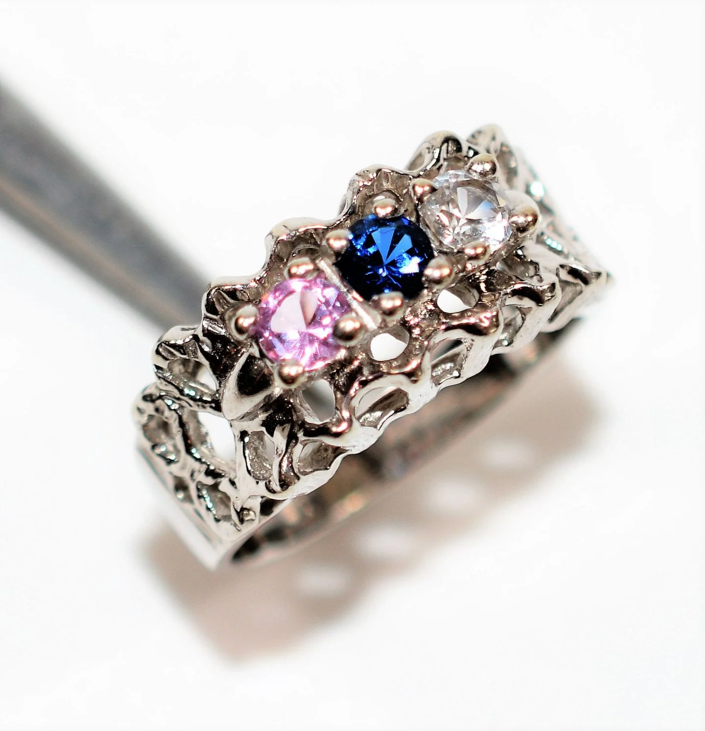 Natural Topaz & Sapphire Ring 10K Solid White Gold .60tcw Gemstone Ring Mothers Ring Birthstone Ring Topaz Ring Vintage Ring Estate Jewelry - Image 4