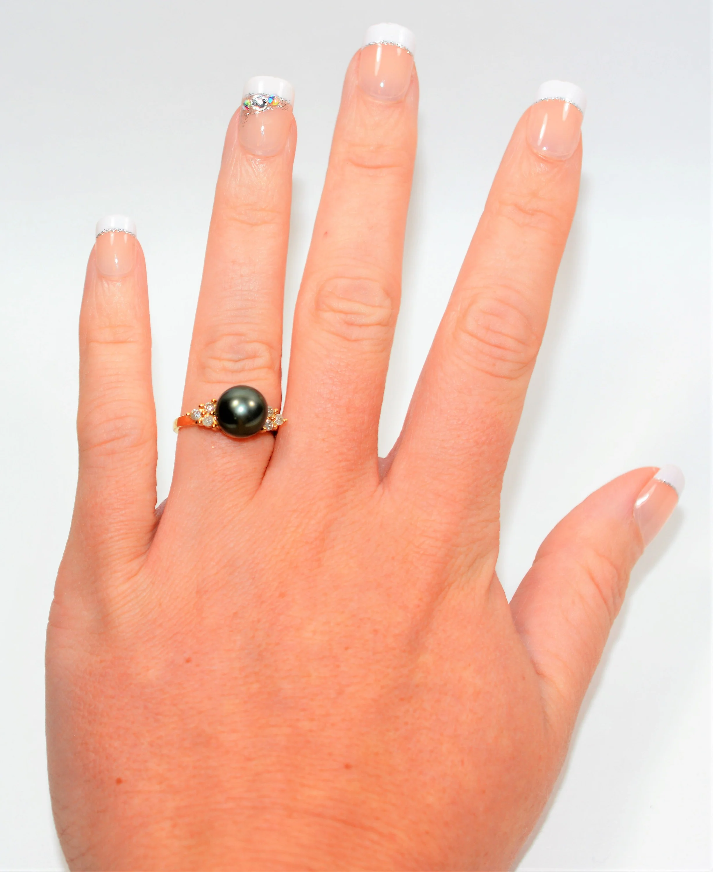 Natural Tahitian Pearl & Diamond Ring 14K Solid Gold .18tcw Black Pearl Ring Gemstone Ring June Birthstone Ring Vintage Ring Women's Ring - Image 2