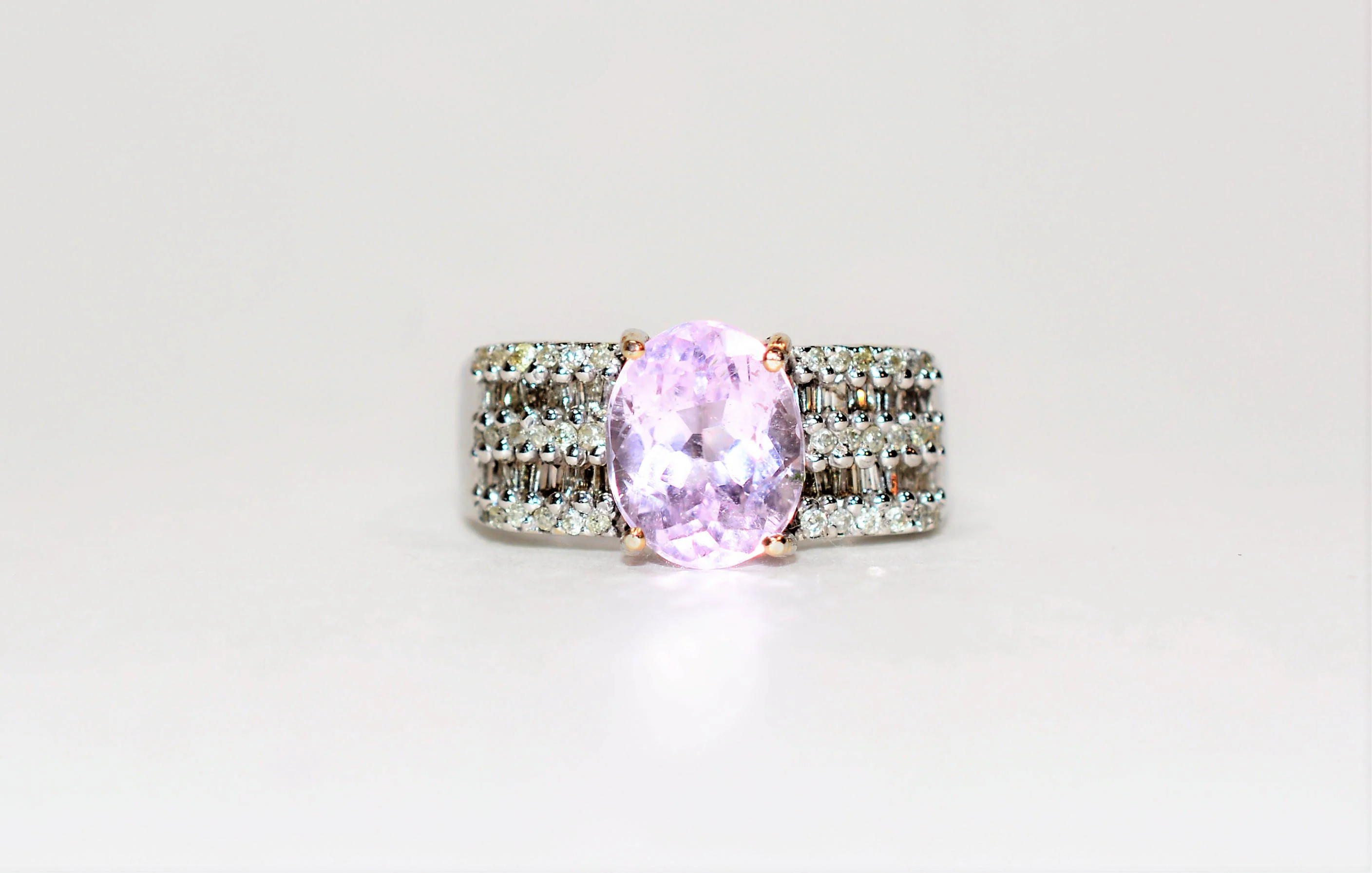 Natural Kunzite & Diamond Ring 18K Solid White Gold 5.74tcw Kunzite Ring Pink Ring Cocktail Ring Statement Ring Vintage Ring Estate Jewelry