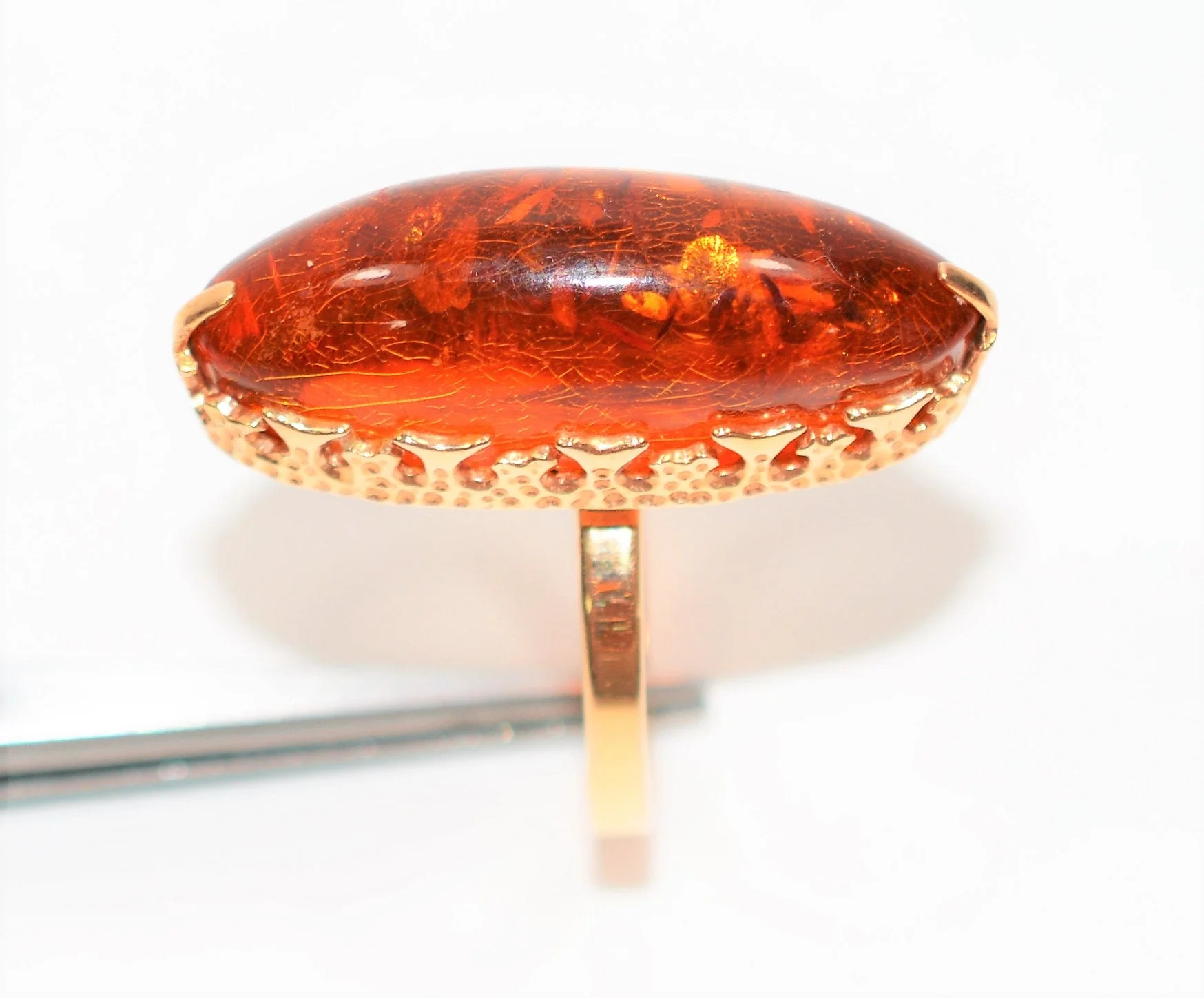 Natural Amber Ring 14K Solid Rose Gold Antique Art Deco Vintage Solitaire Gemstone Estate Jewelry - Image 4