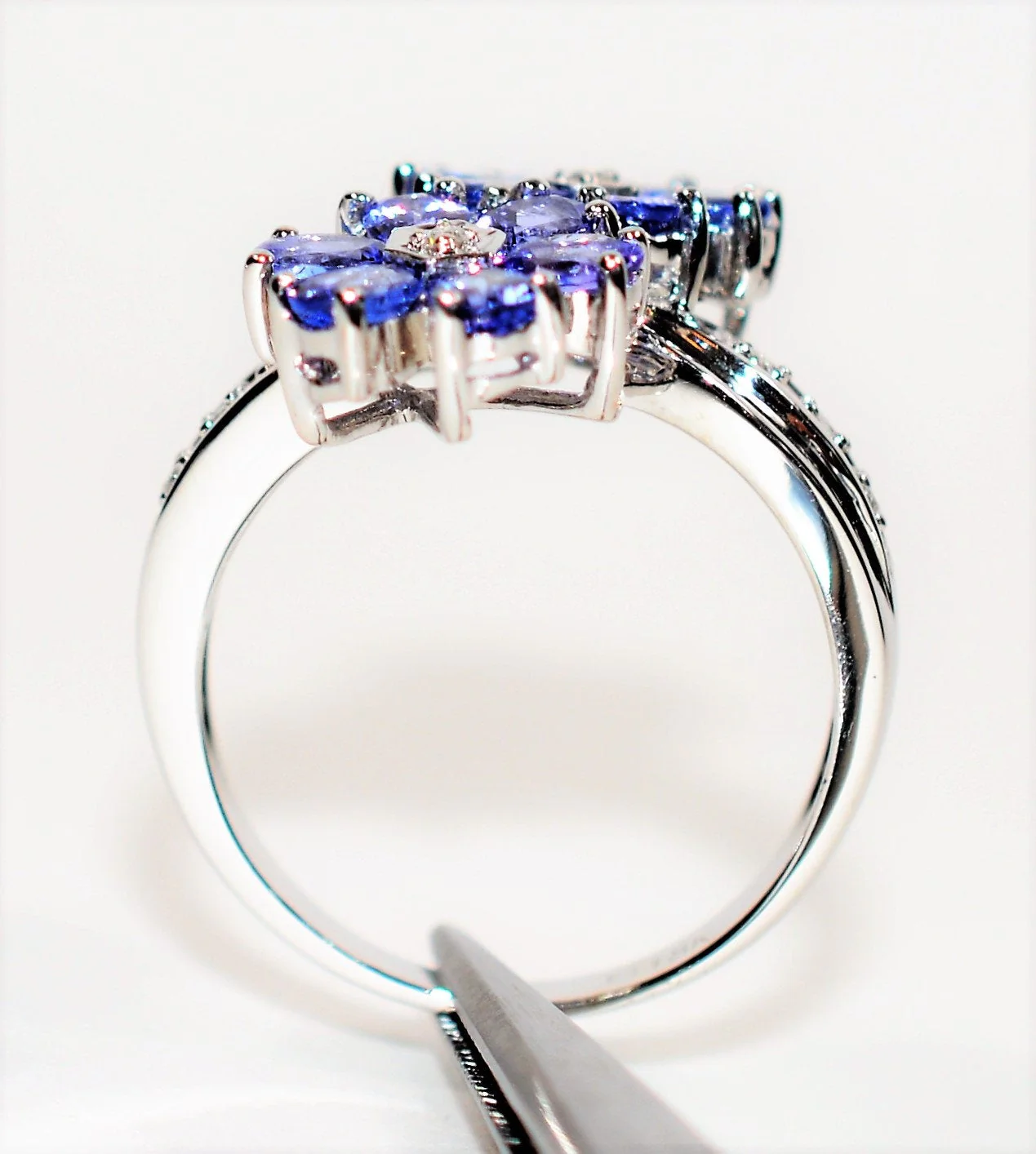 Natural Tanzanite & Diamond Ring 18K Solid White Gold 3.20tcw Flower Ring Cluster Ring Gemstone Ring December Birthstone Ring Women's Ring - Image 3