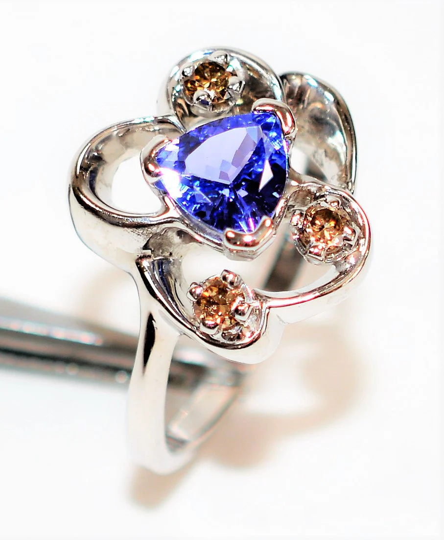 Natural Tanzanite & Chocolate Diamond Ring 14K Solid White Gold 1.12tcw Gemstone Ring December Birthstone Ring Statement Ring Cocktail Ring - Image 4