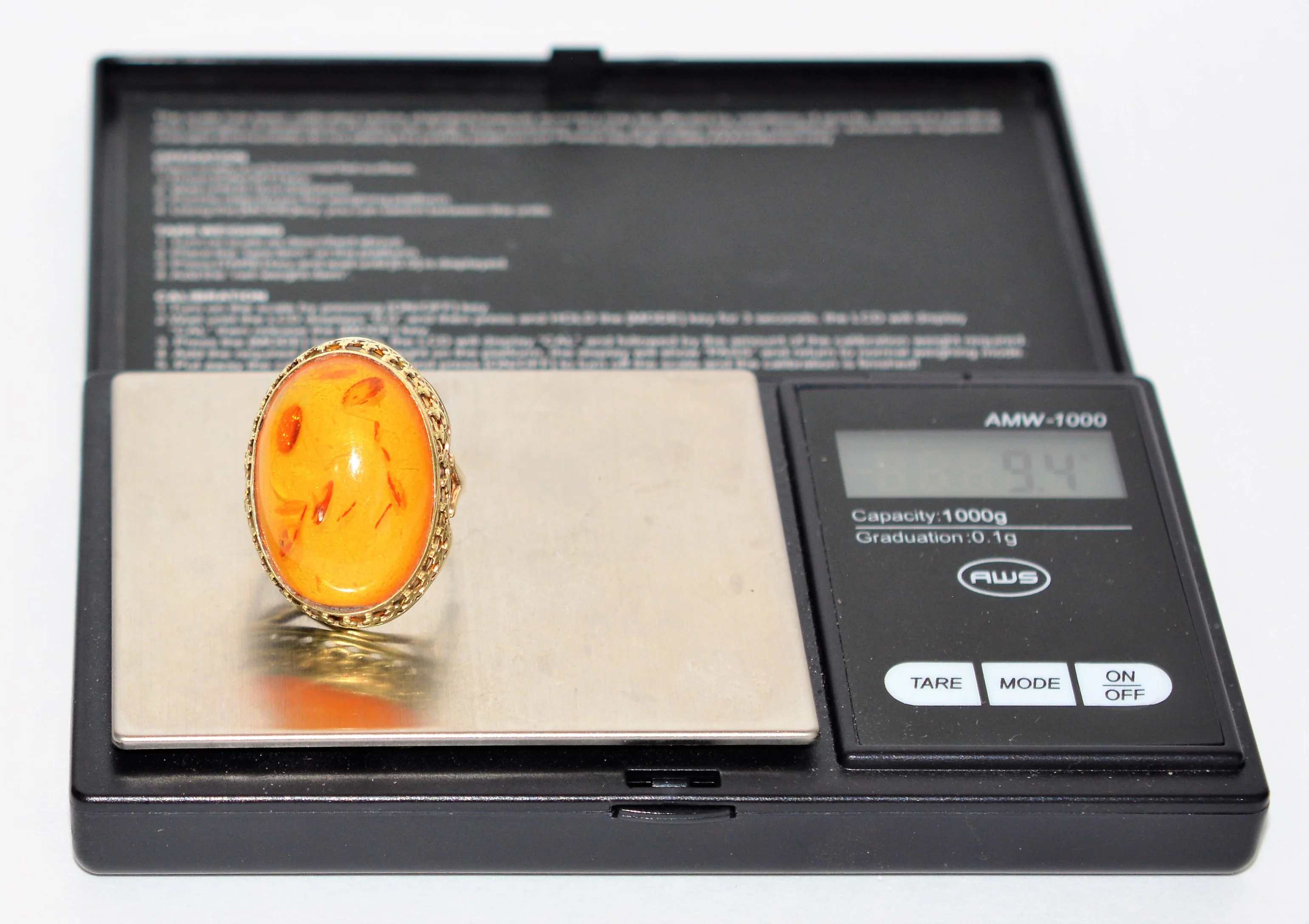 Natural Amber Ring 14K Solid Gold Solitaire Statement Antique Cocktail Vintage Fine Estate Jewelry - Image 10