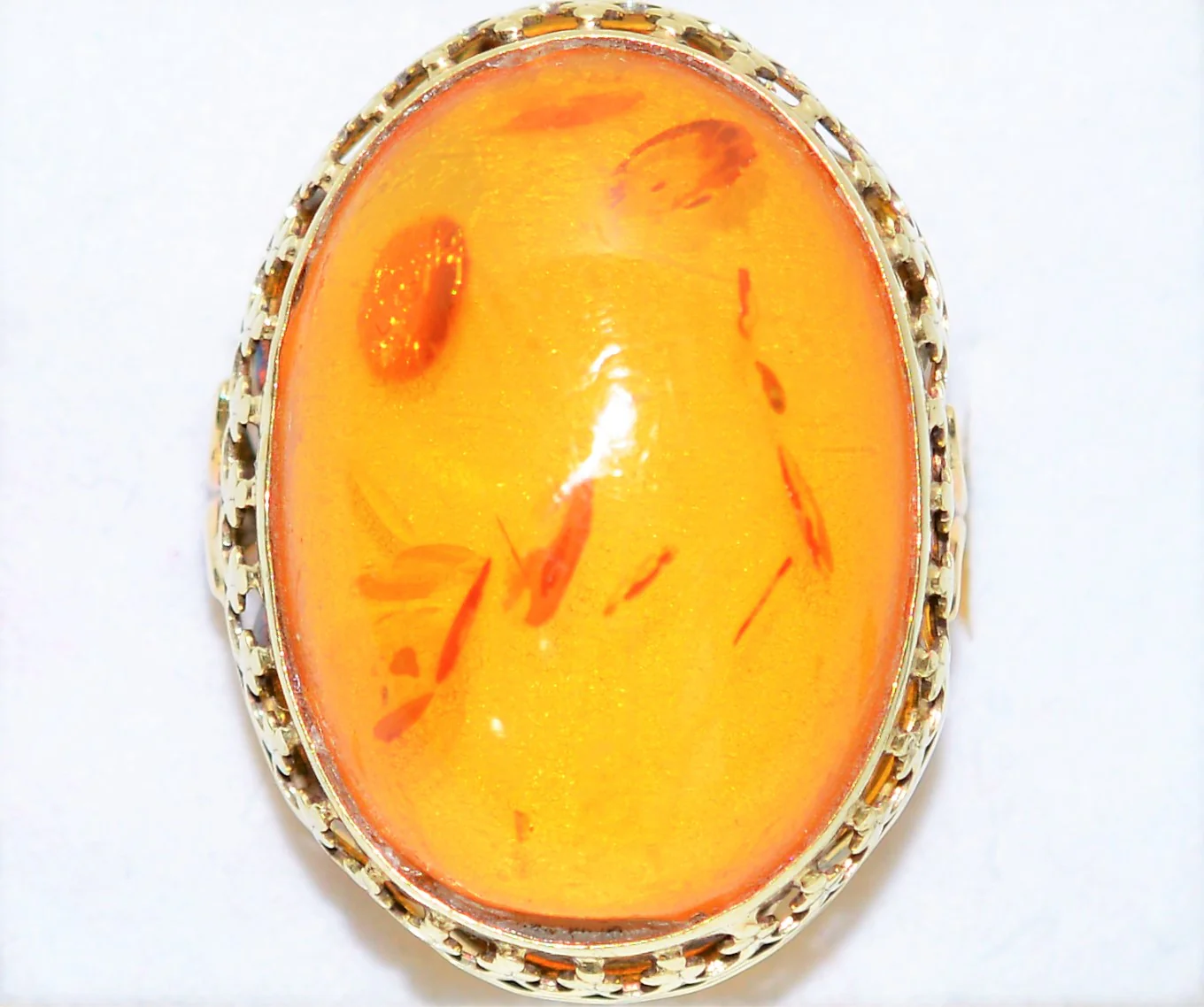 Natural Amber Ring 14K Solid Gold Solitaire Statement Antique Cocktail Vintage Fine Estate Jewelry - Image 5