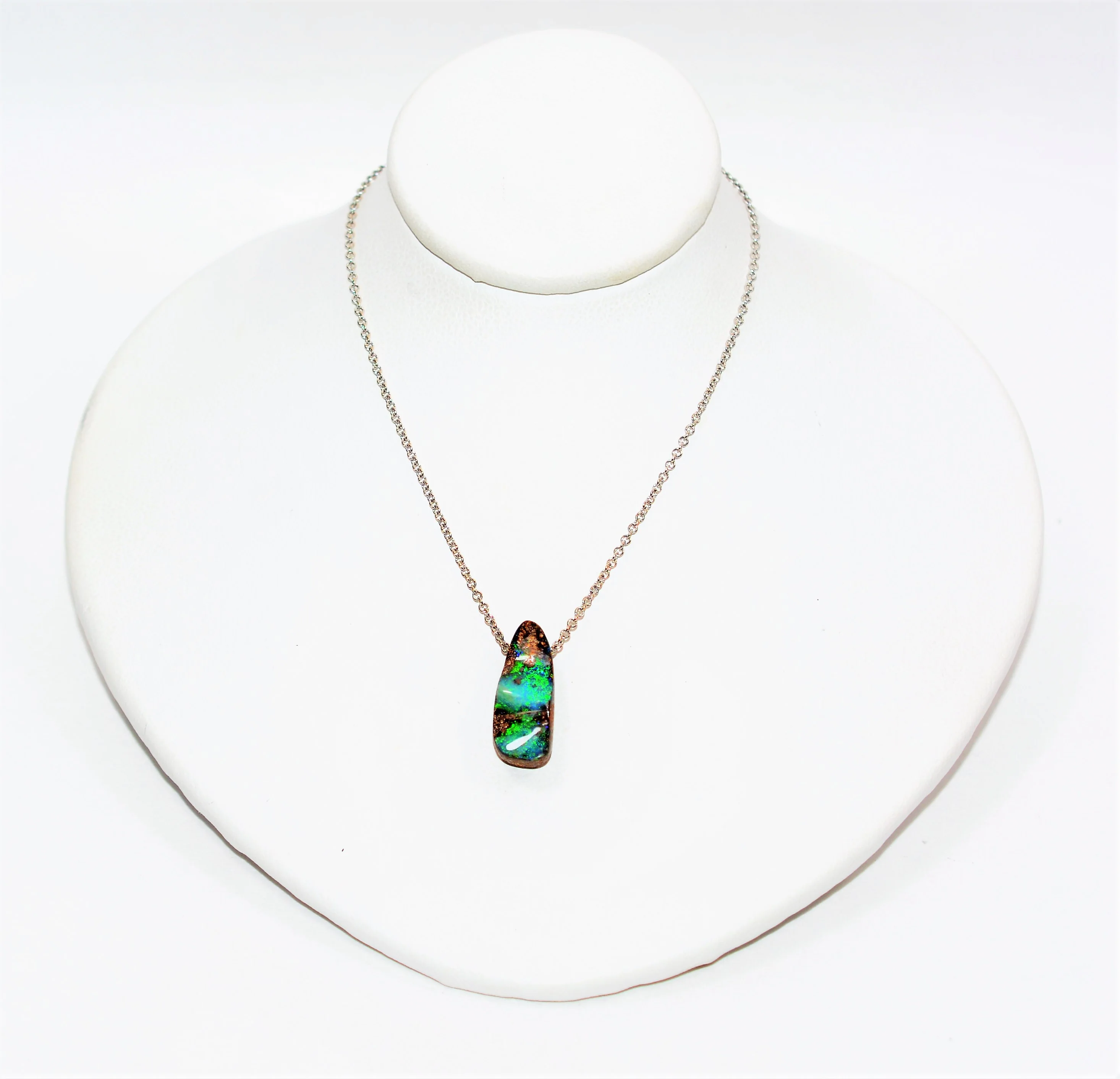 Natural Australian Boulder Opal Necklace 14K Solid White Gold 7.02ct Pendant Necklace Gemstone Necklace Statement Necklace Women's Necklace