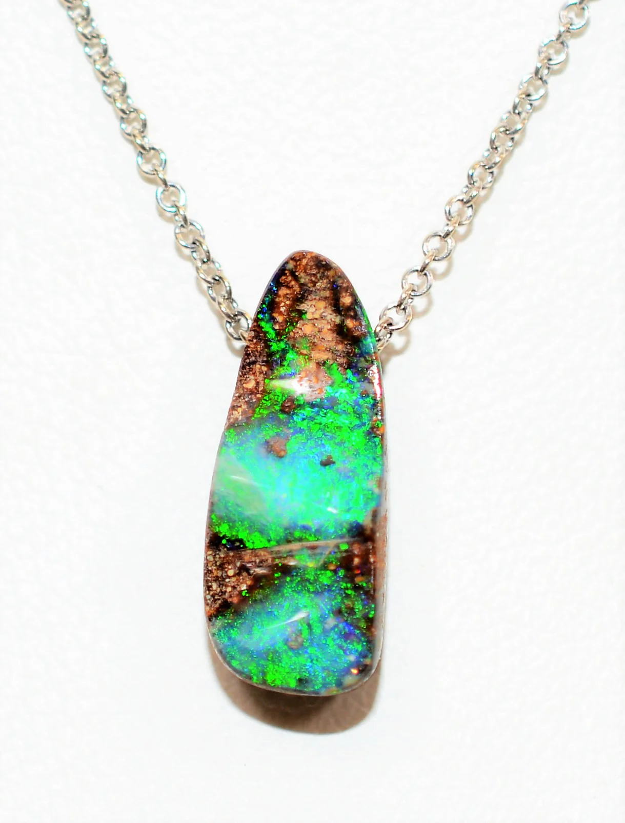Natural Australian Boulder Opal Necklace 14K Solid White Gold 7.02ct Pendant Necklace Gemstone Necklace Statement Necklace Women's Necklace - Image 2