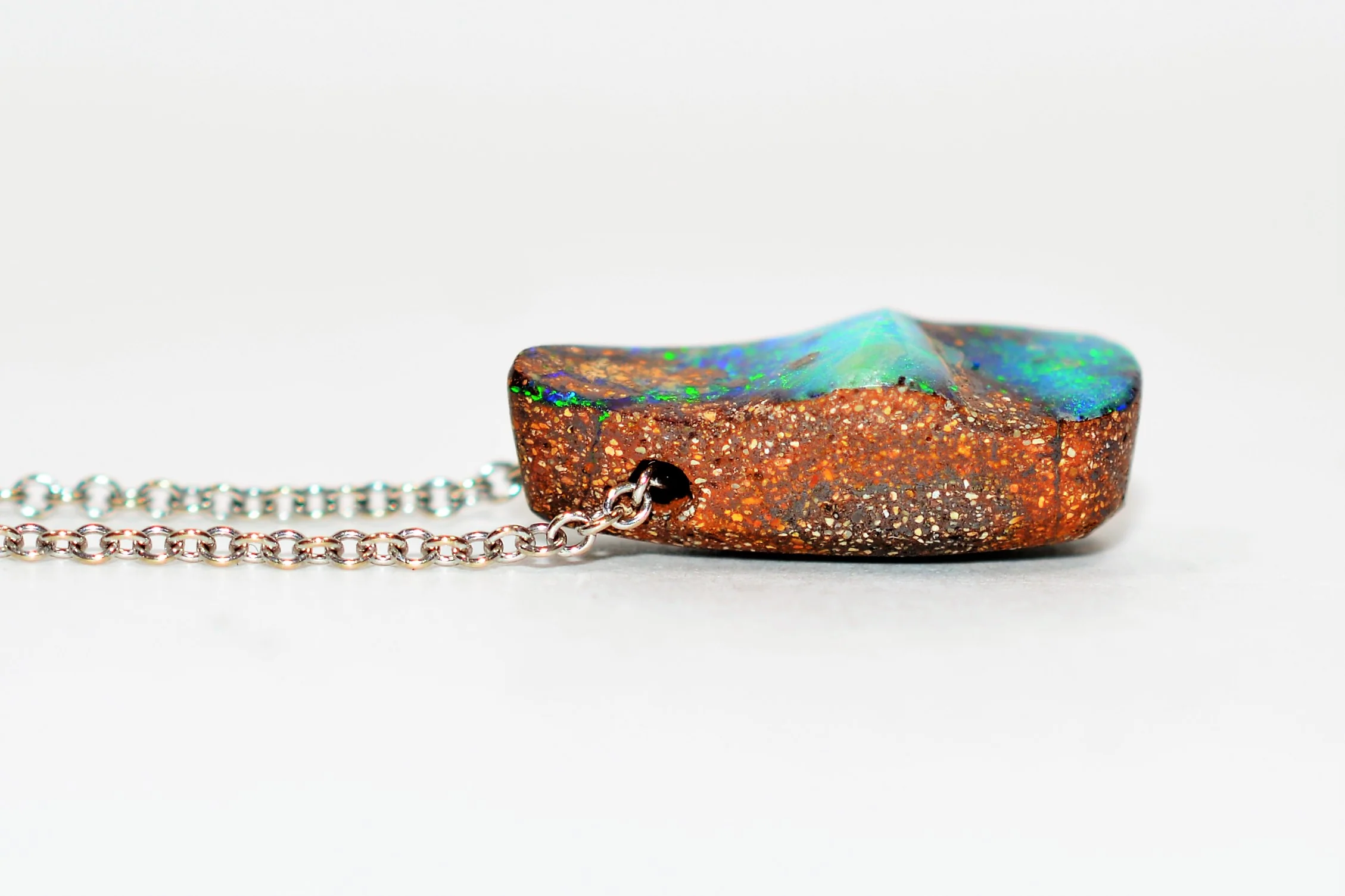 Natural Australian Boulder Opal Necklace 14K Solid White Gold 7.02ct Pendant Necklace Gemstone Necklace Statement Necklace Women's Necklace - Image 4