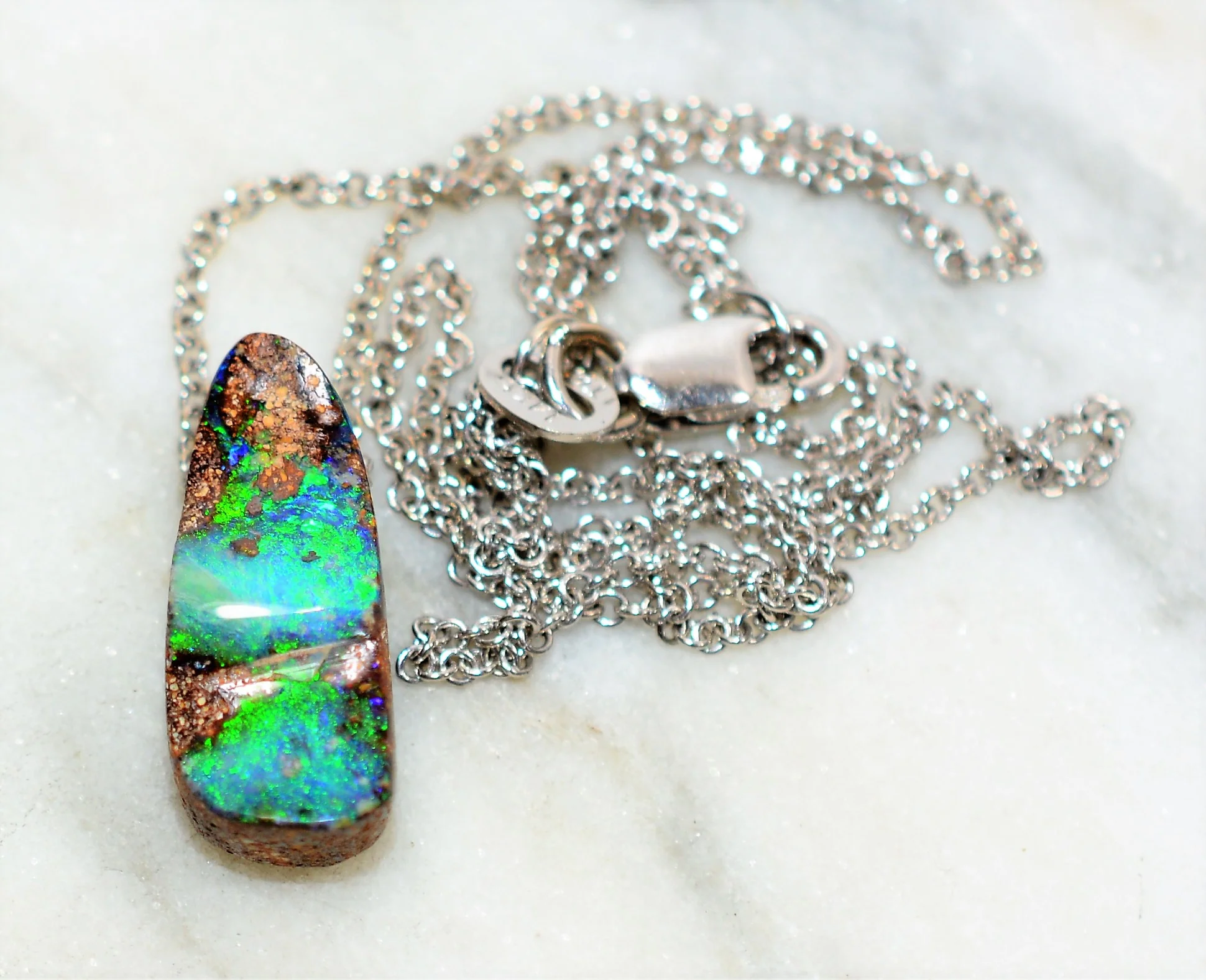 Natural Australian Boulder Opal Necklace 14K Solid White Gold 7.02ct Pendant Necklace Gemstone Necklace Statement Necklace Women's Necklace - Image 7