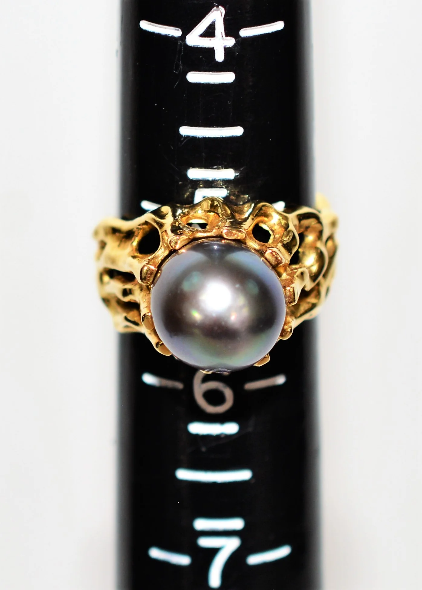 Natural Tahitian Pearl Ring 18K Solid Gold 10mm Black Pearl Ring Vintage Ring Cocktail Ring June Birthstone Ring Solitaire Ring Estate Ring - Image 9