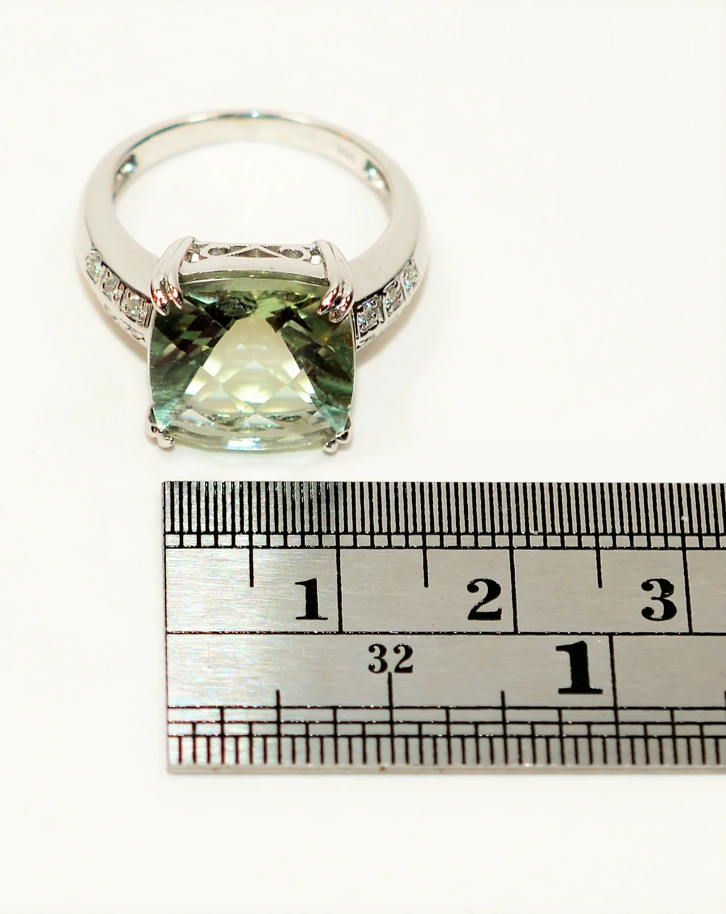 Natural Brazilian Prasiolite & Diamond Ring 14K Solid White Gold 7.29tcw Cocktail Ring Statement Ring Amethyst Ring Green Ring Estate Ring - Image 10