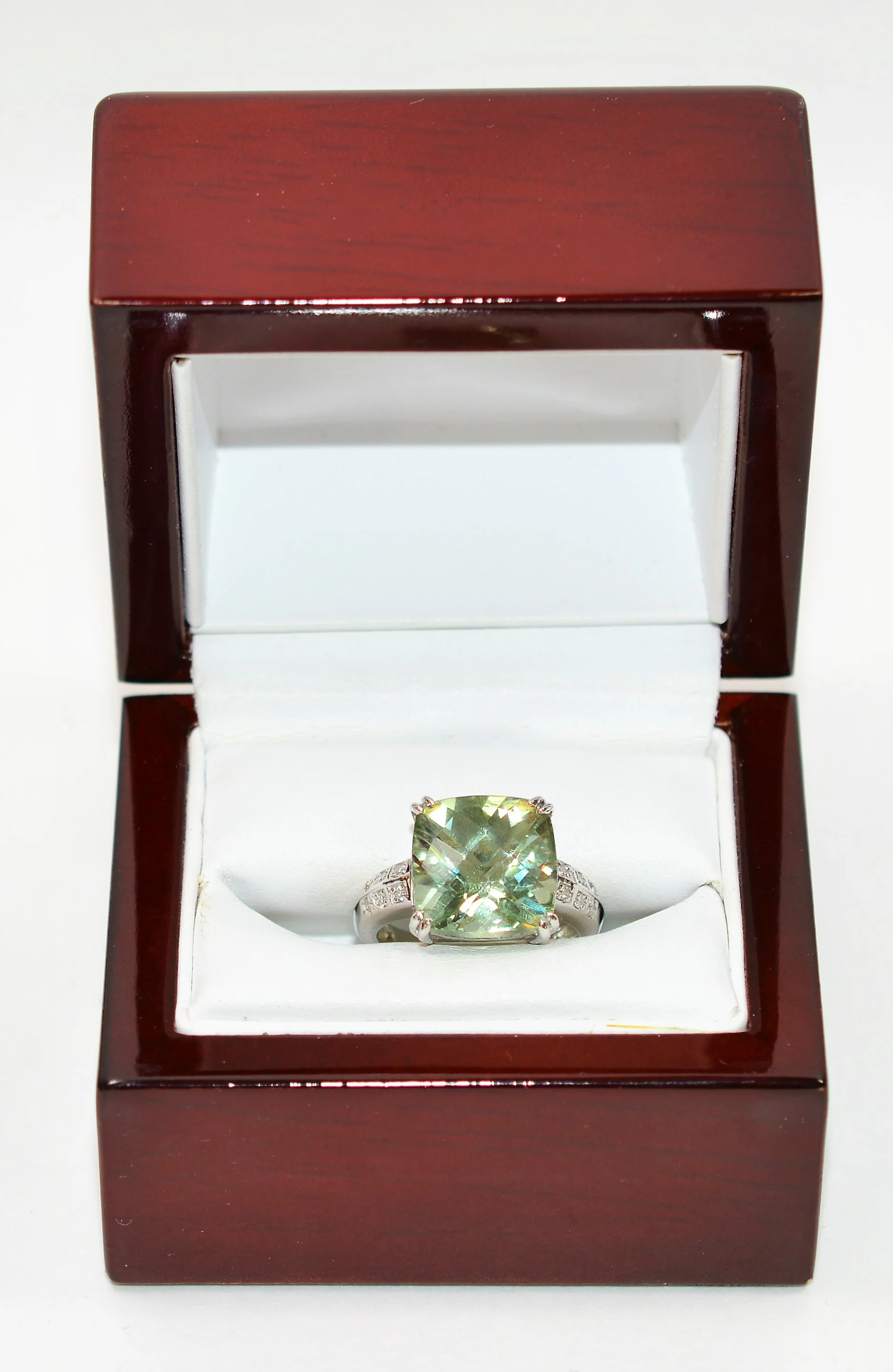 Natural Brazilian Prasiolite & Diamond Ring 14K Solid White Gold 7.29tcw Cocktail Ring Statement Ring Amethyst Ring Green Ring Estate Ring - Image 12