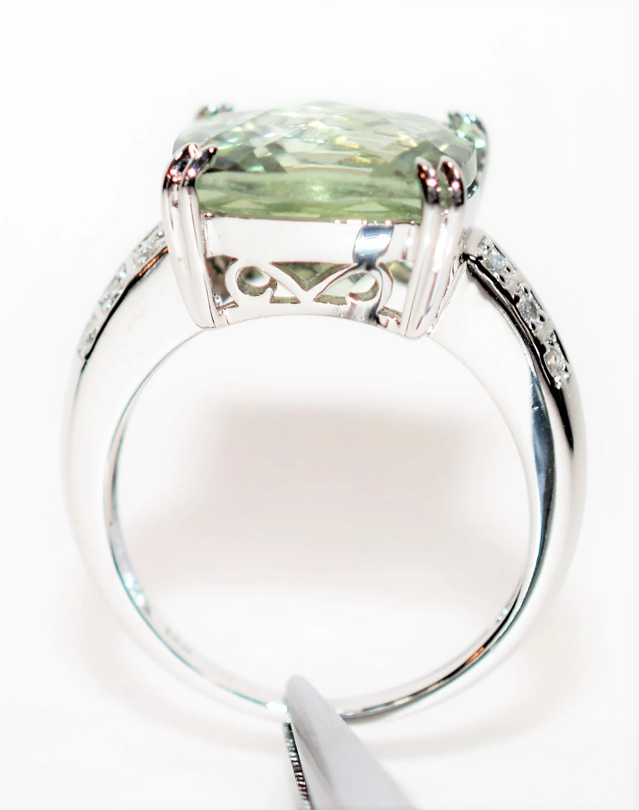 Natural Brazilian Prasiolite & Diamond Ring 14K Solid White Gold 7.29tcw Cocktail Ring Statement Ring Amethyst Ring Green Ring Estate Ring - Image 3