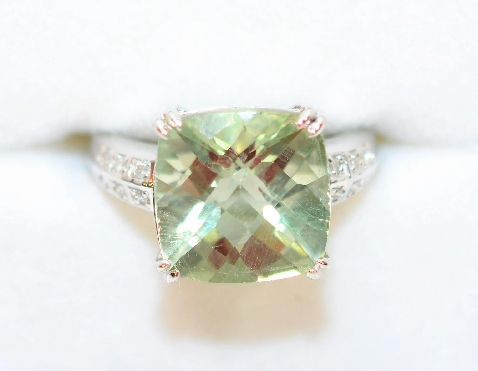 Natural Brazilian Prasiolite & Diamond Ring 14K Solid White Gold 7.29tcw Cocktail Ring Statement Ring Amethyst Ring Green Ring Estate Ring - Image 5