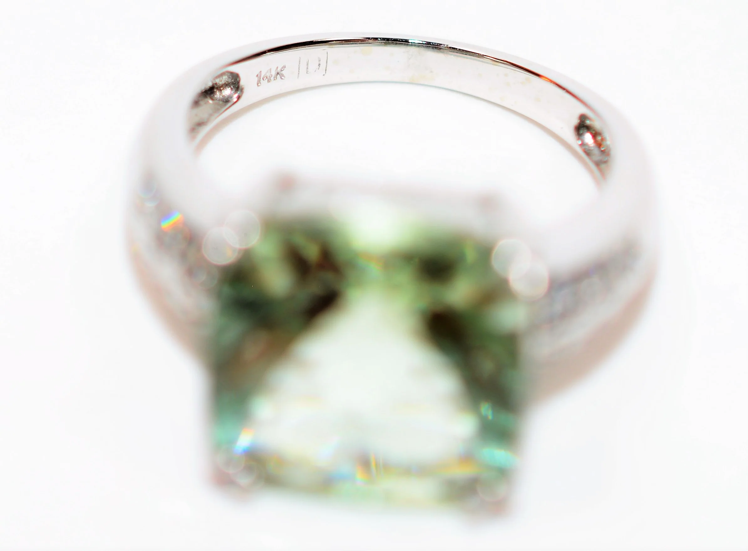Natural Brazilian Prasiolite & Diamond Ring 14K Solid White Gold 7.29tcw Cocktail Ring Statement Ring Amethyst Ring Green Ring Estate Ring - Image 6