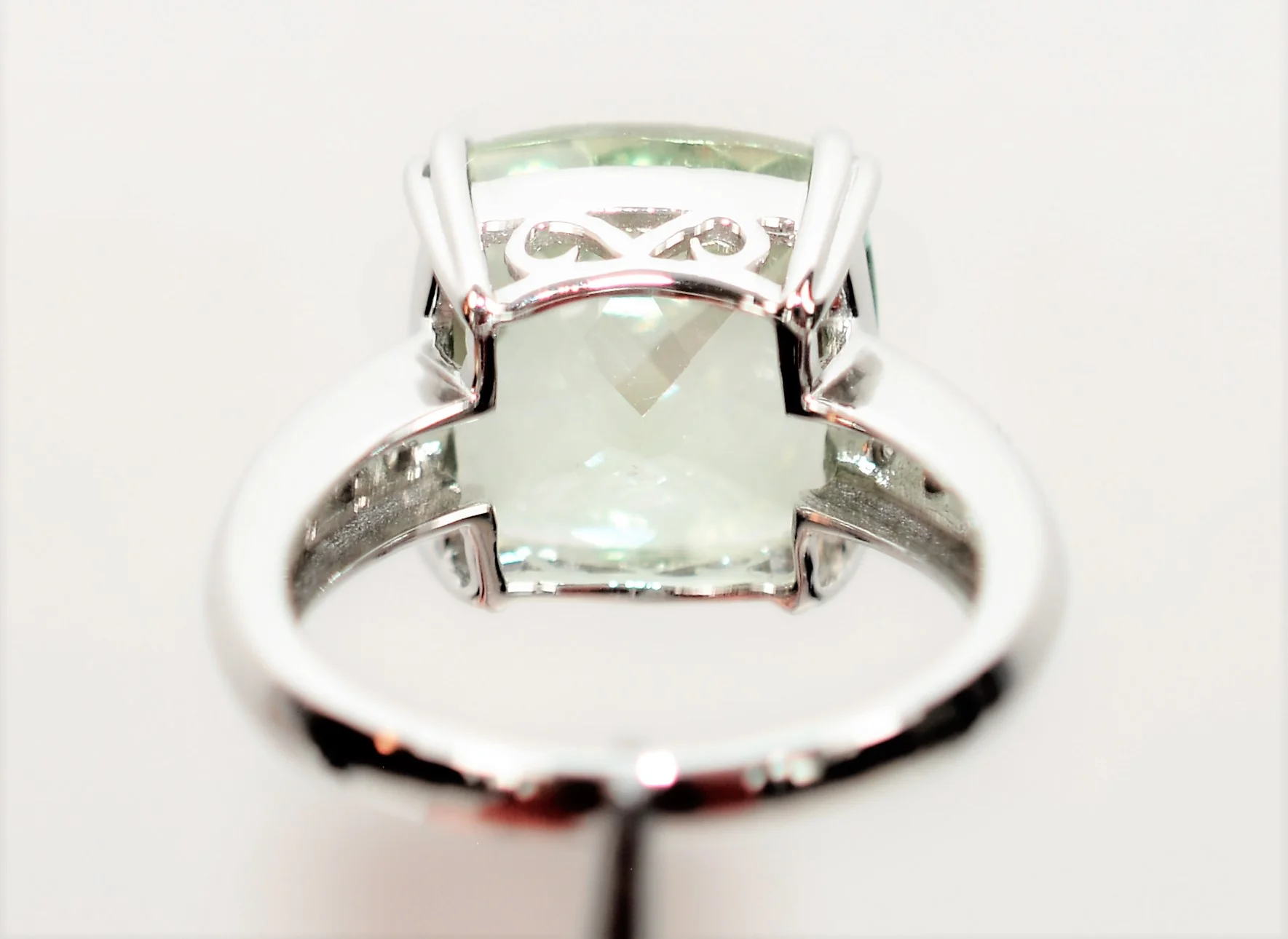 Natural Brazilian Prasiolite & Diamond Ring 14K Solid White Gold 7.29tcw Cocktail Ring Statement Ring Amethyst Ring Green Ring Estate Ring - Image 7
