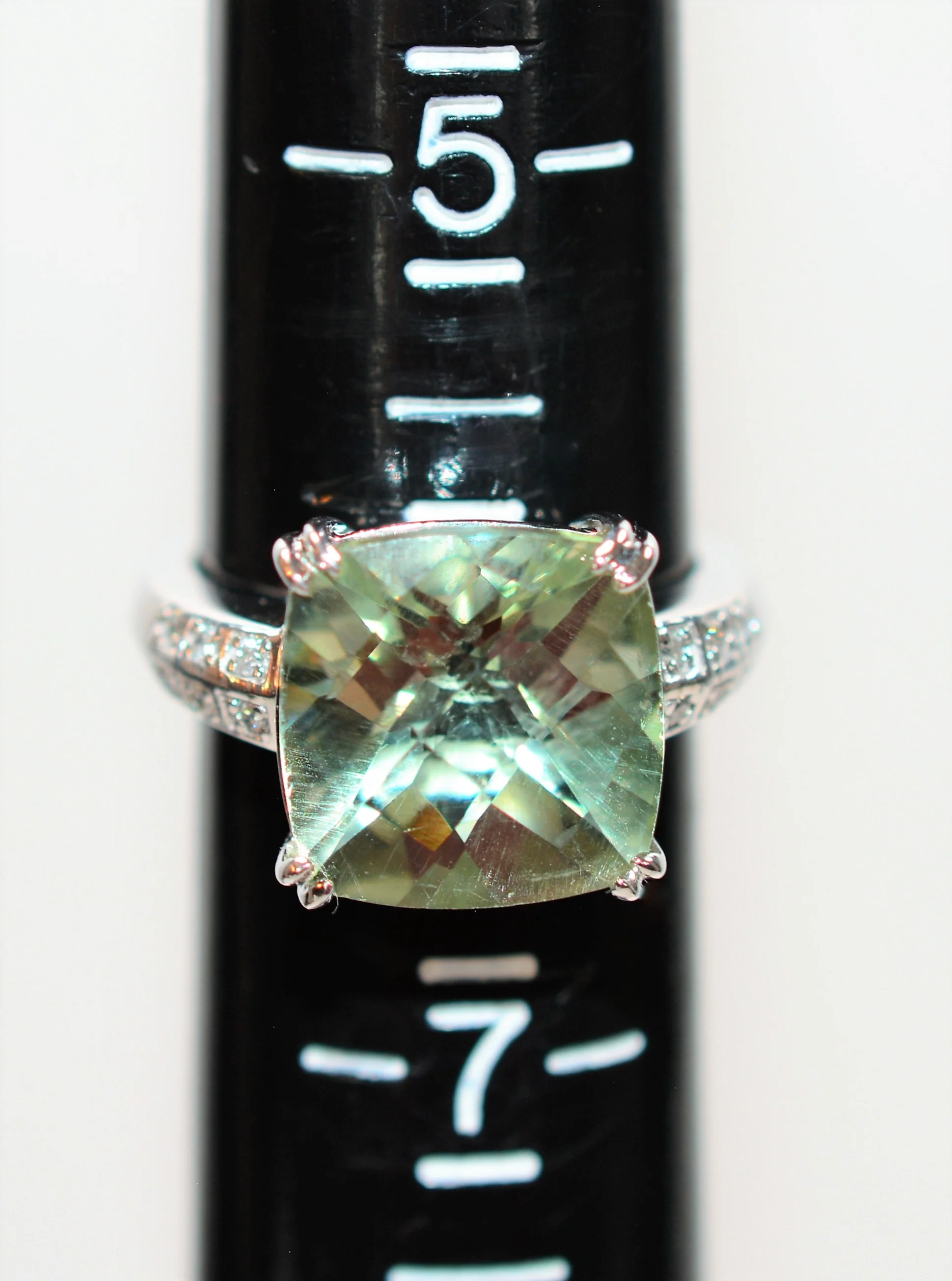 Natural Brazilian Prasiolite & Diamond Ring 14K Solid White Gold 7.29tcw Cocktail Ring Statement Ring Amethyst Ring Green Ring Estate Ring - Image 9