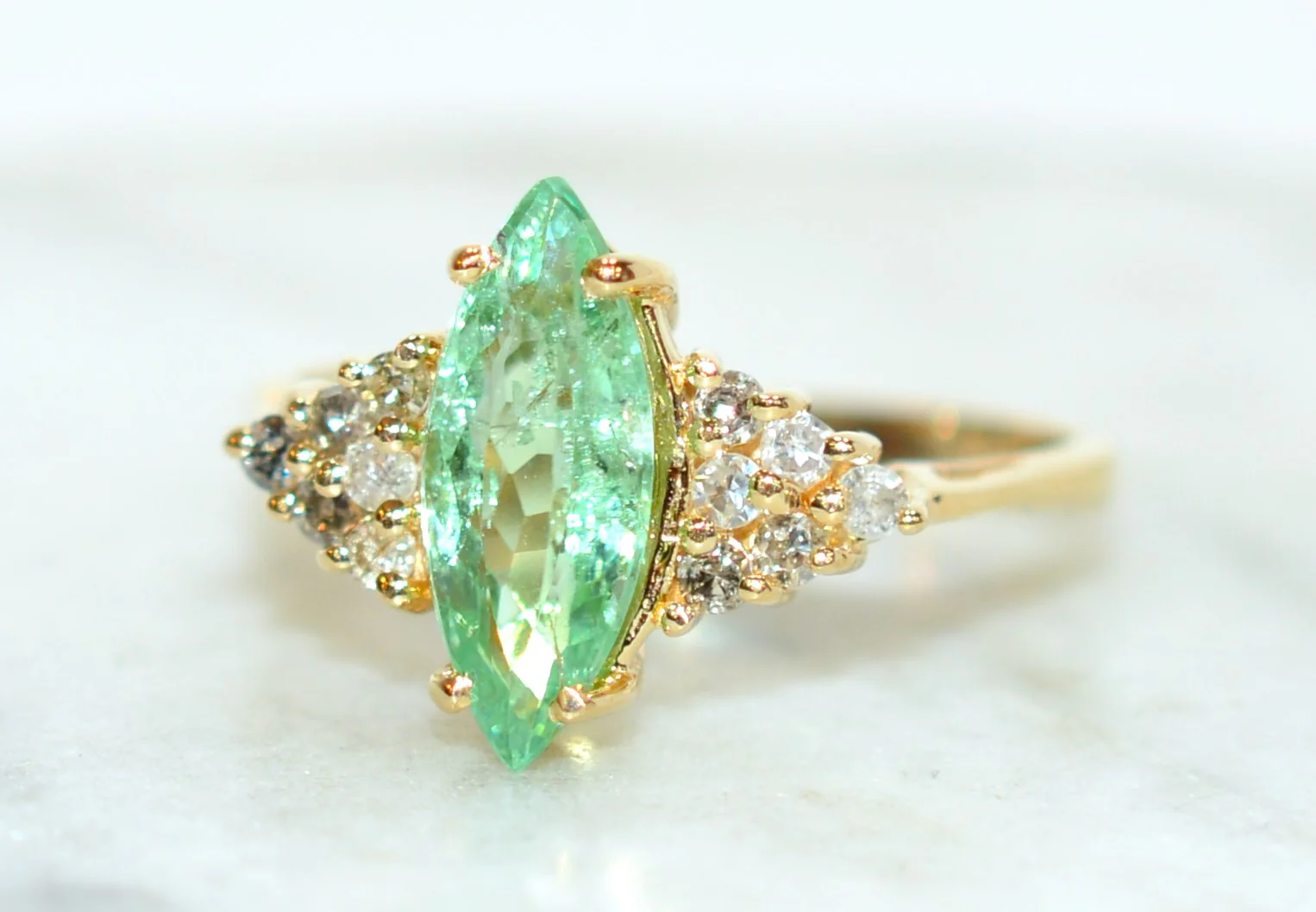 Certified Natural Paraiba Tourmaline & Diamond Ring 14K Gold 1.80tcw Birthstone Statement Cocktail Marquise Gemstone Ring Green Estate Jewel - Image 9