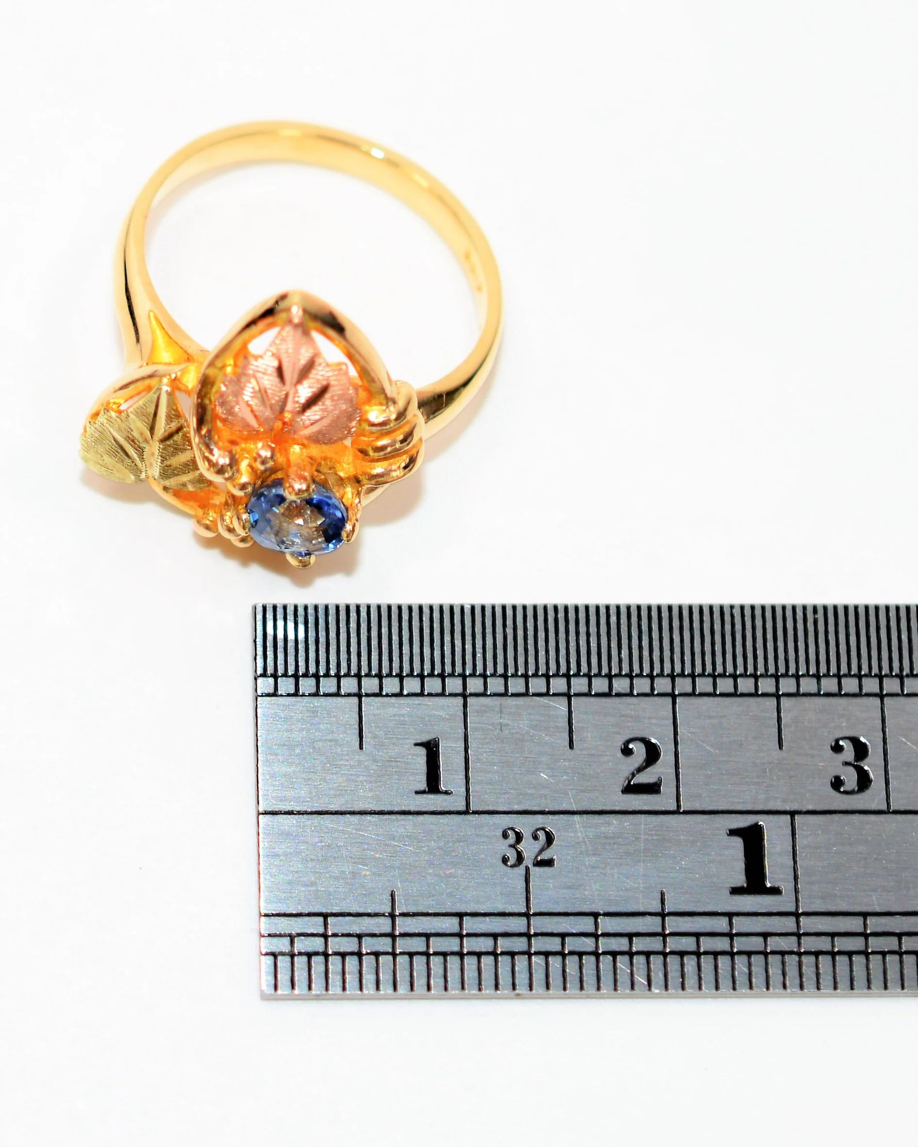 Natural Ceylon Sapphire Ring 10K Solid Gold .66ct Sri Lankan Sapphire Ring Black Hills Dakota Ring Leaf Ring Nature Ring Boho Jewelry Estate - Image 10