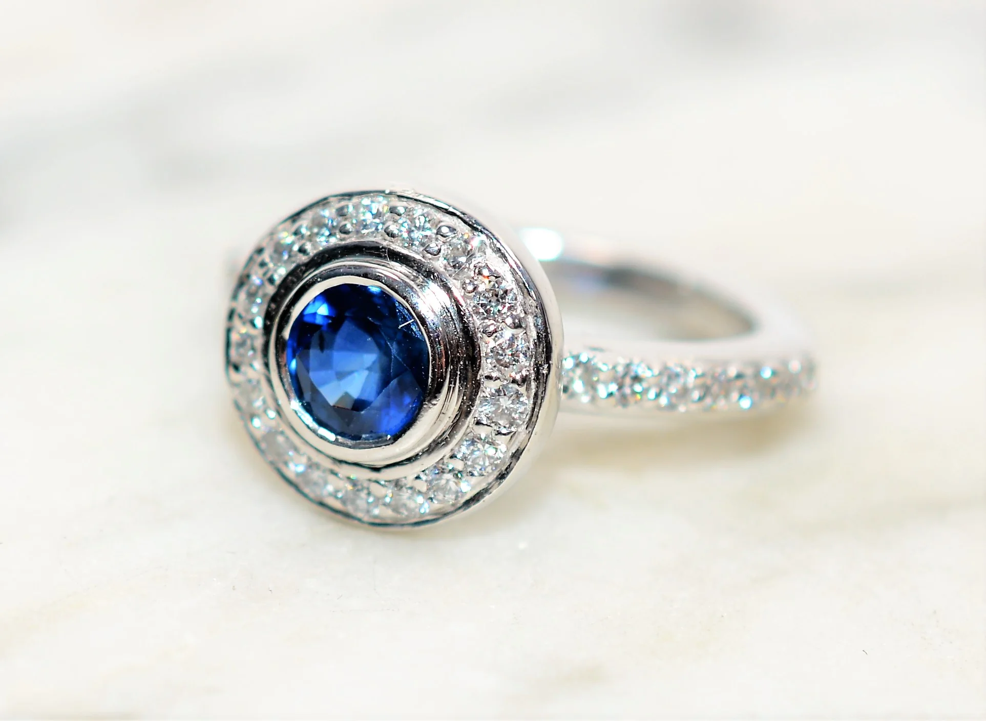 Natural Ceylon Sapphire & Diamond Ring 14K solid White Gold 1.34tcw Sri Lankan Sapphire Ring Engagement Ring Cocktail Ring Diamond Halo Ring - Image 8