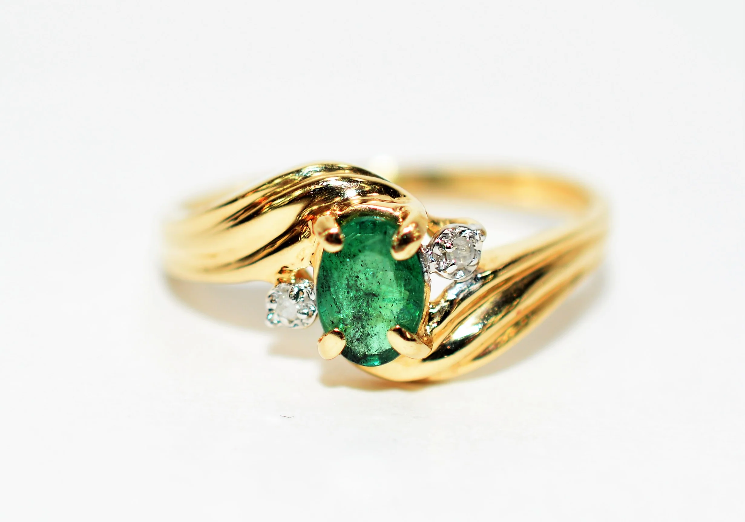 Natural Zambian Emerald & Diamond Ring 10K Solid Gold .37tcw Gemstone Ring May Birthstone Ring Emerald Ring Vintage Ring Womens Ring Jewelry