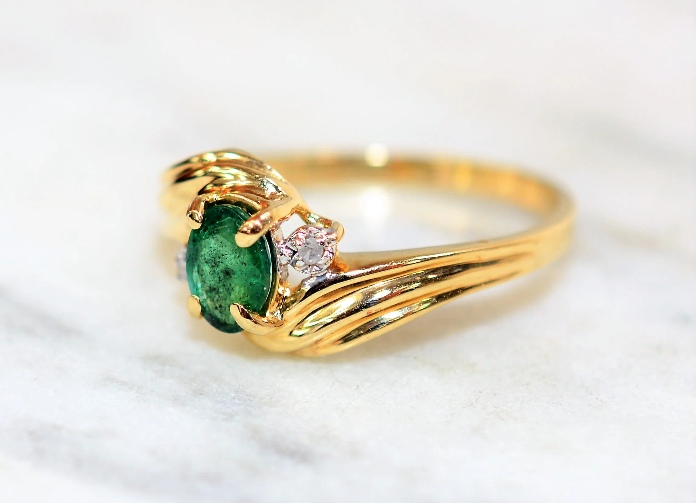 Natural Zambian Emerald & Diamond Ring 10K Solid Gold .37tcw Gemstone Ring May Birthstone Ring Emerald Ring Vintage Ring Womens Ring Jewelry - Image 8
