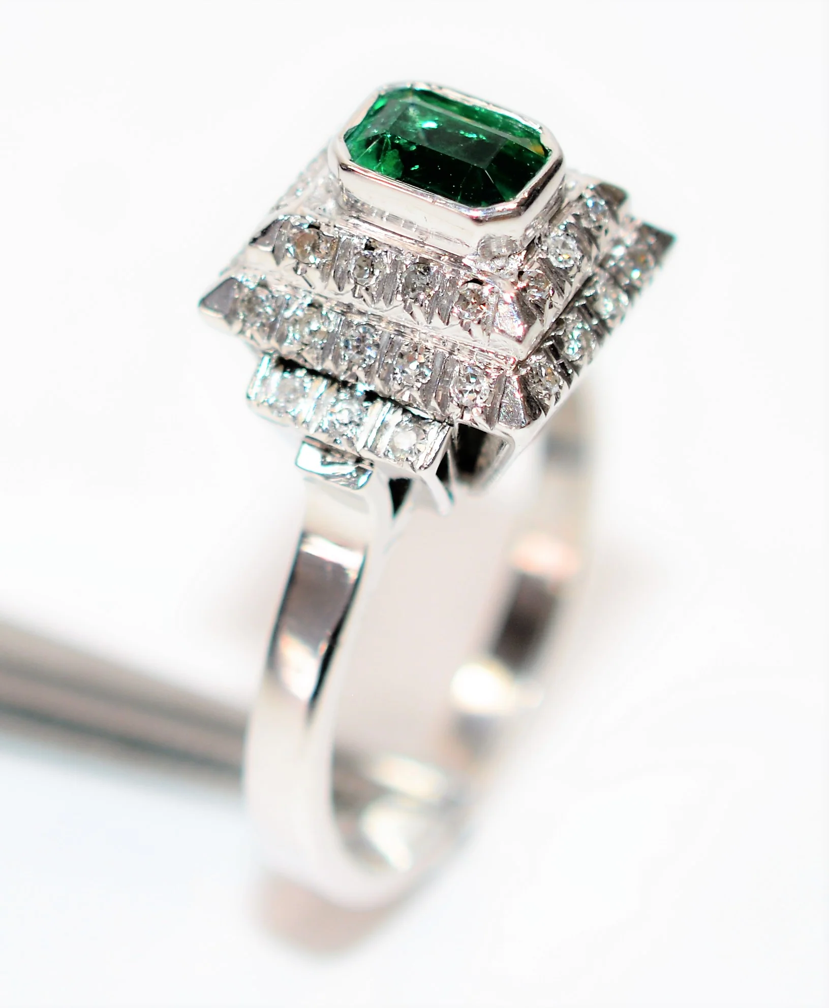Natural Colombian Emerald & Diamond Ring 18K White Gold 1.23tcw Statement Ring Cocktail Ring May Birthstone Ring Fine Jewelry Women's Ring - Image 4
