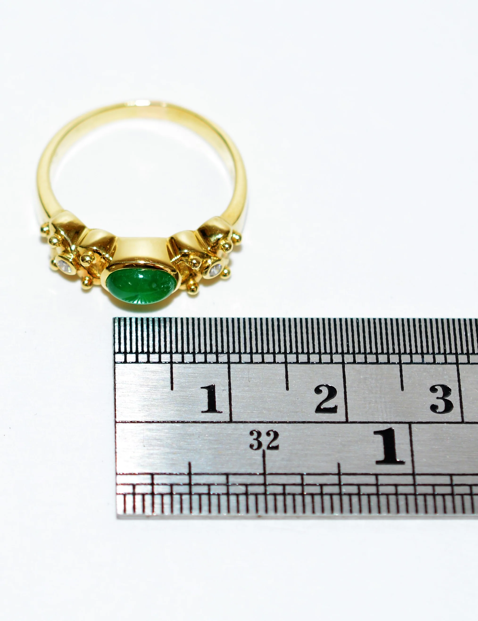 Natural Colombian Emerald & Diamond Ring 18K Solid Gold .61tcw Gemstone Ring Band Ring Stackable Ring Vintage Ring Natural Cabochon Emerald - Image 10