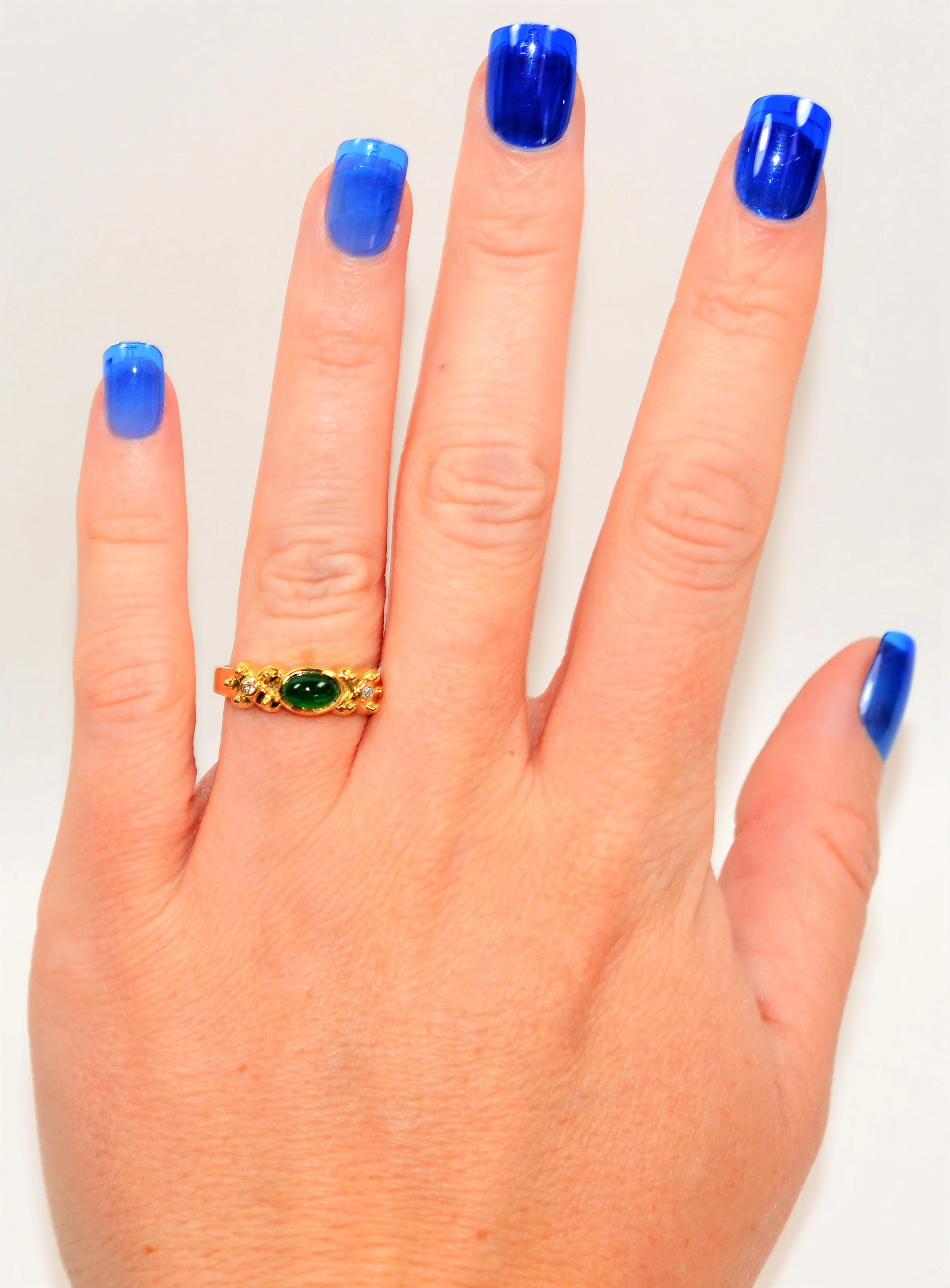 Natural Colombian Emerald & Diamond Ring 18K Solid Gold .61tcw Gemstone Ring Band Ring Stackable Ring Vintage Ring Natural Cabochon Emerald - Image 2