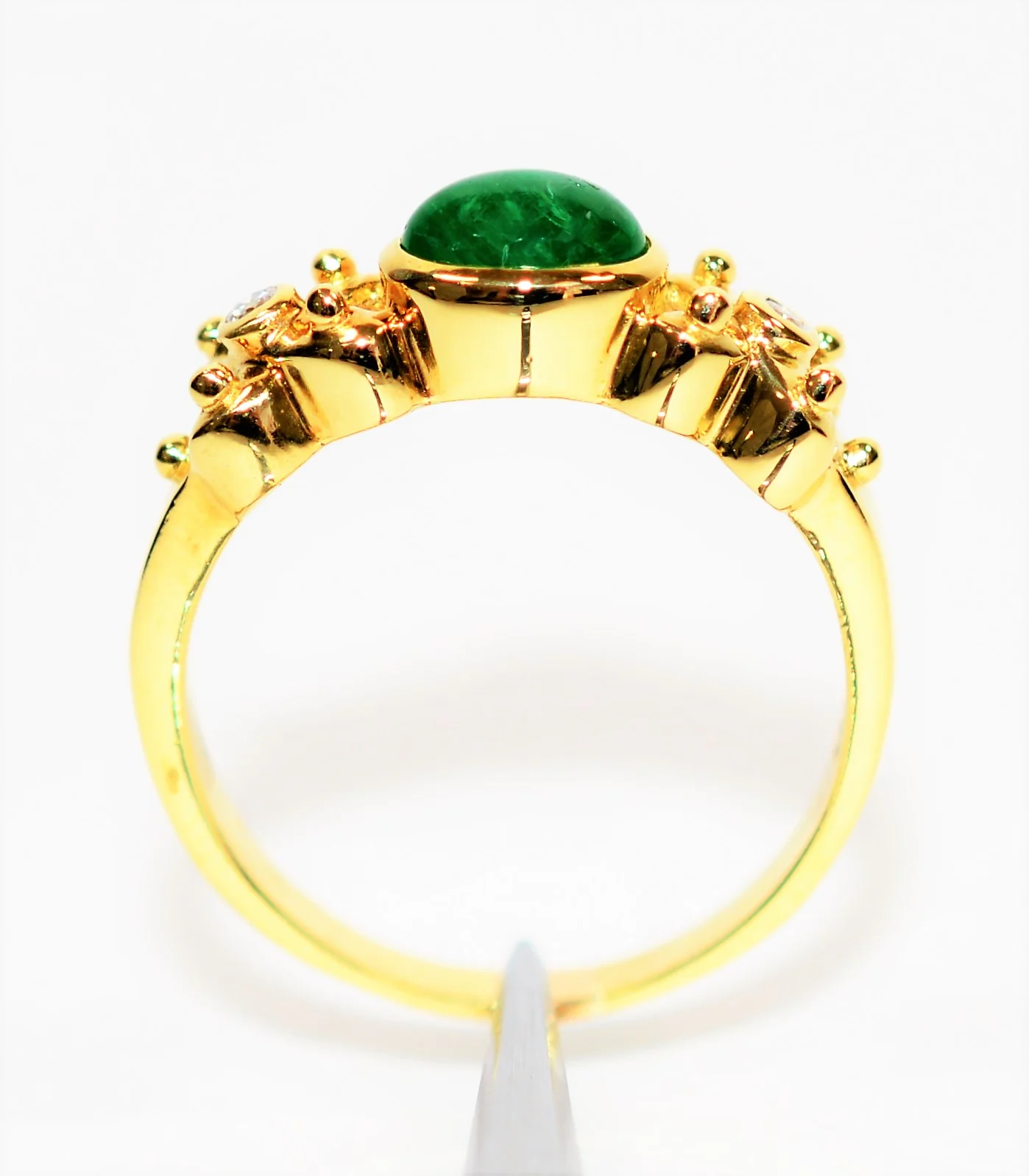 Natural Colombian Emerald & Diamond Ring 18K Solid Gold .61tcw Gemstone Ring Band Ring Stackable Ring Vintage Ring Natural Cabochon Emerald - Image 3