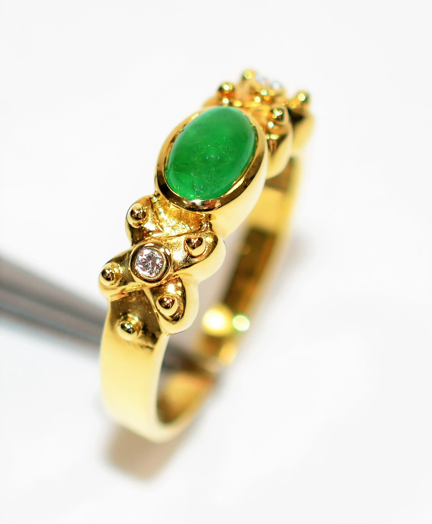 Natural Colombian Emerald & Diamond Ring 18K Solid Gold .61tcw Gemstone Ring Band Ring Stackable Ring Vintage Ring Natural Cabochon Emerald - Image 4