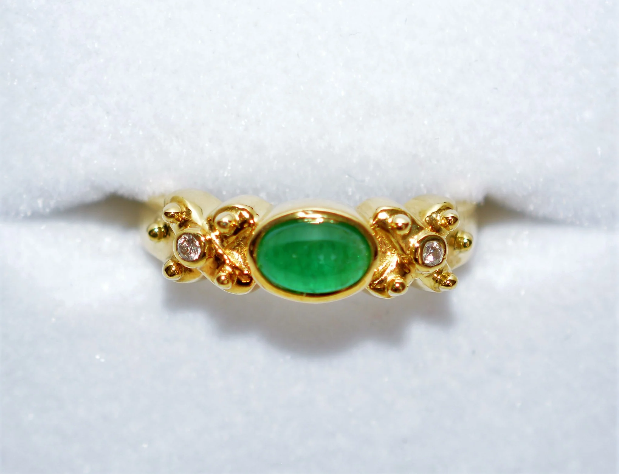 Natural Colombian Emerald & Diamond Ring 18K Solid Gold .61tcw Gemstone Ring Band Ring Stackable Ring Vintage Ring Natural Cabochon Emerald - Image 5