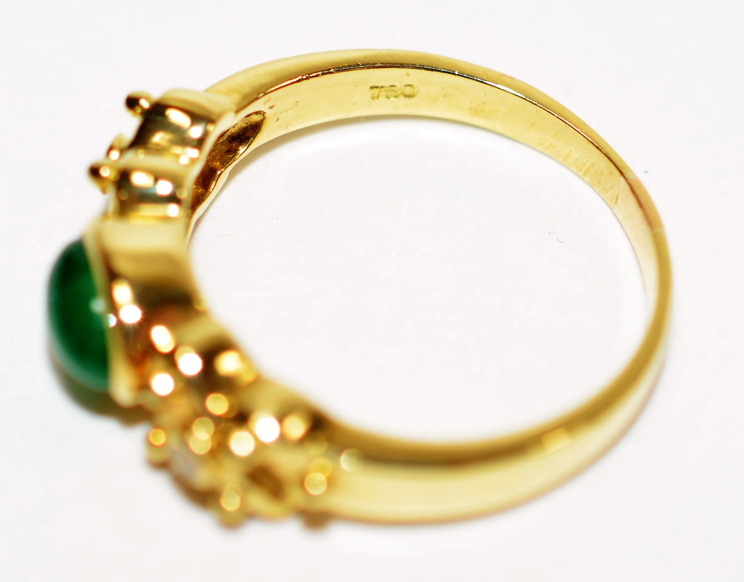 Natural Colombian Emerald & Diamond Ring 18K Solid Gold .61tcw Gemstone Ring Band Ring Stackable Ring Vintage Ring Natural Cabochon Emerald - Image 6