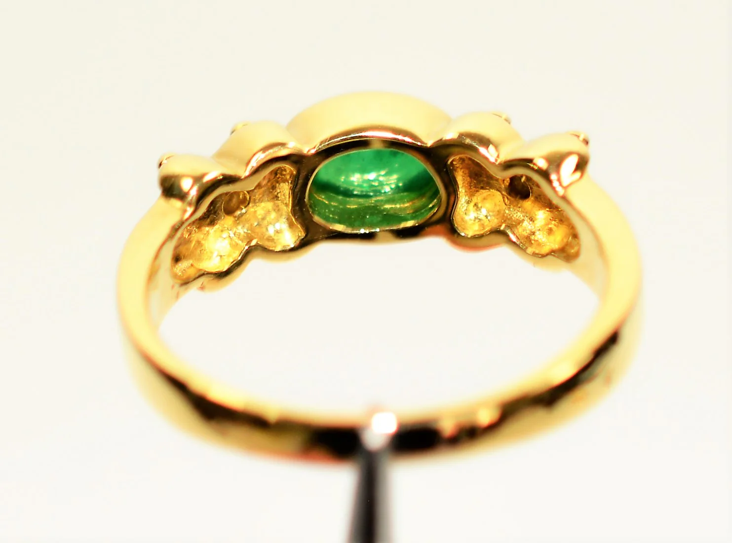 Natural Colombian Emerald & Diamond Ring 18K Solid Gold .61tcw Gemstone Ring Band Ring Stackable Ring Vintage Ring Natural Cabochon Emerald - Image 7