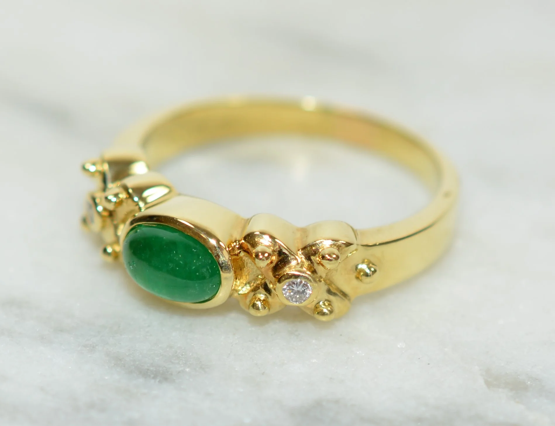Natural Colombian Emerald & Diamond Ring 18K Solid Gold .61tcw Gemstone Ring Band Ring Stackable Ring Vintage Ring Natural Cabochon Emerald - Image 8