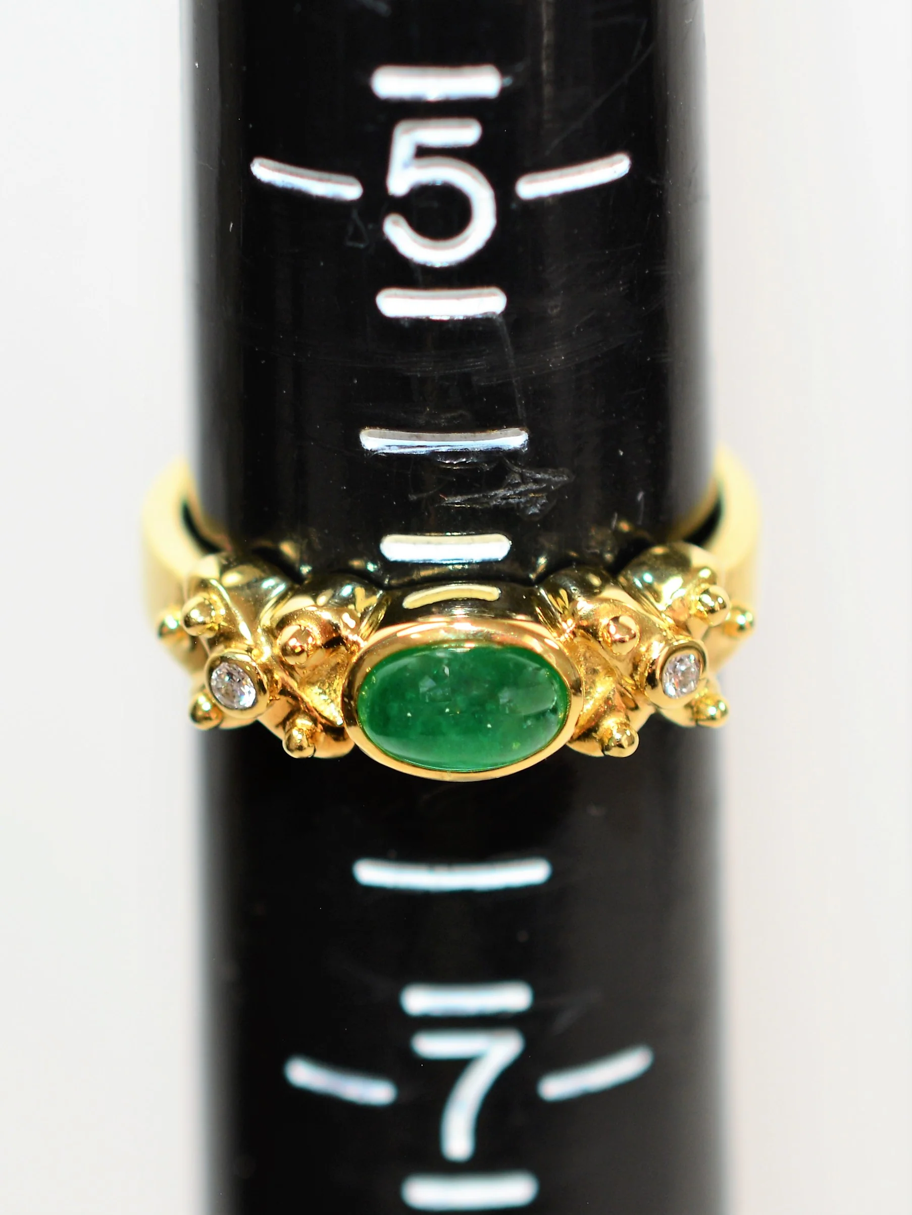 Natural Colombian Emerald & Diamond Ring 18K Solid Gold .61tcw Gemstone Ring Band Ring Stackable Ring Vintage Ring Natural Cabochon Emerald - Image 9
