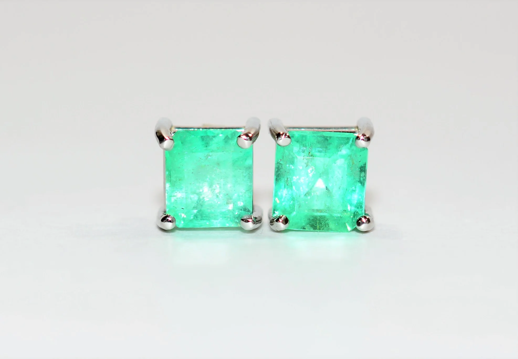 Natural Colombian Emerald Earrings 14K Solid White Gold 2.18tcw Solitaire Earrings Stud Earrings Green Earrings Birthstone Fine Womens Earrings