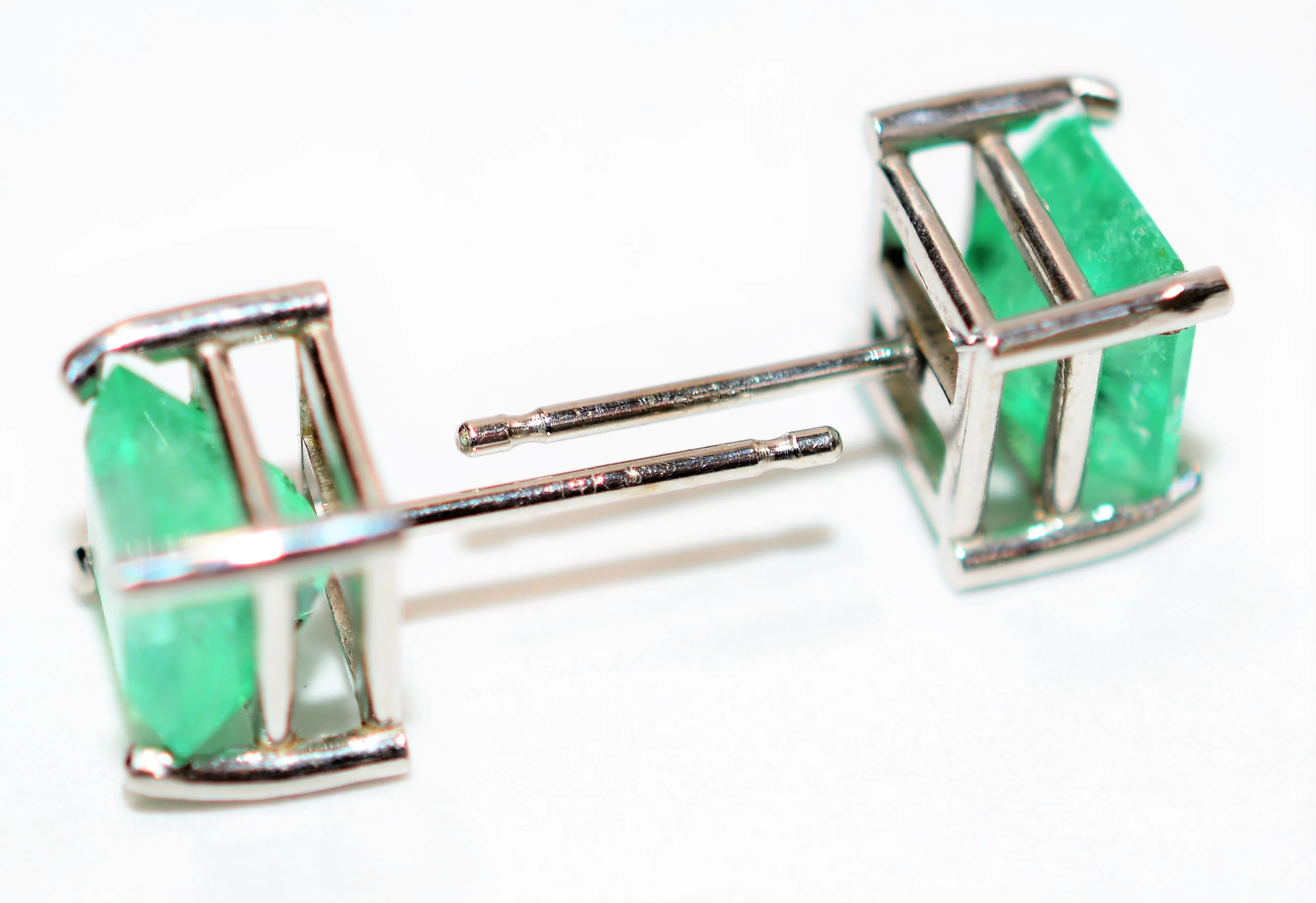 Natural Colombian Emerald Earrings 14K Solid White Gold 2.18tcw Solitaire Earrings Stud Earrings Green Earrings Birthstone Fine Womens Earrings - Image 4