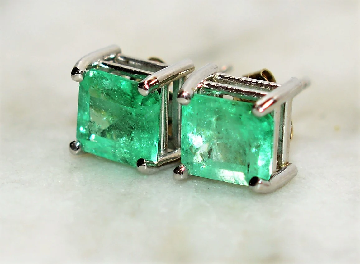Natural Colombian Emerald Earrings 14K Solid White Gold 2.18tcw Solitaire Earrings Stud Earrings Green Earrings Birthstone Fine Womens Earrings - Image 6